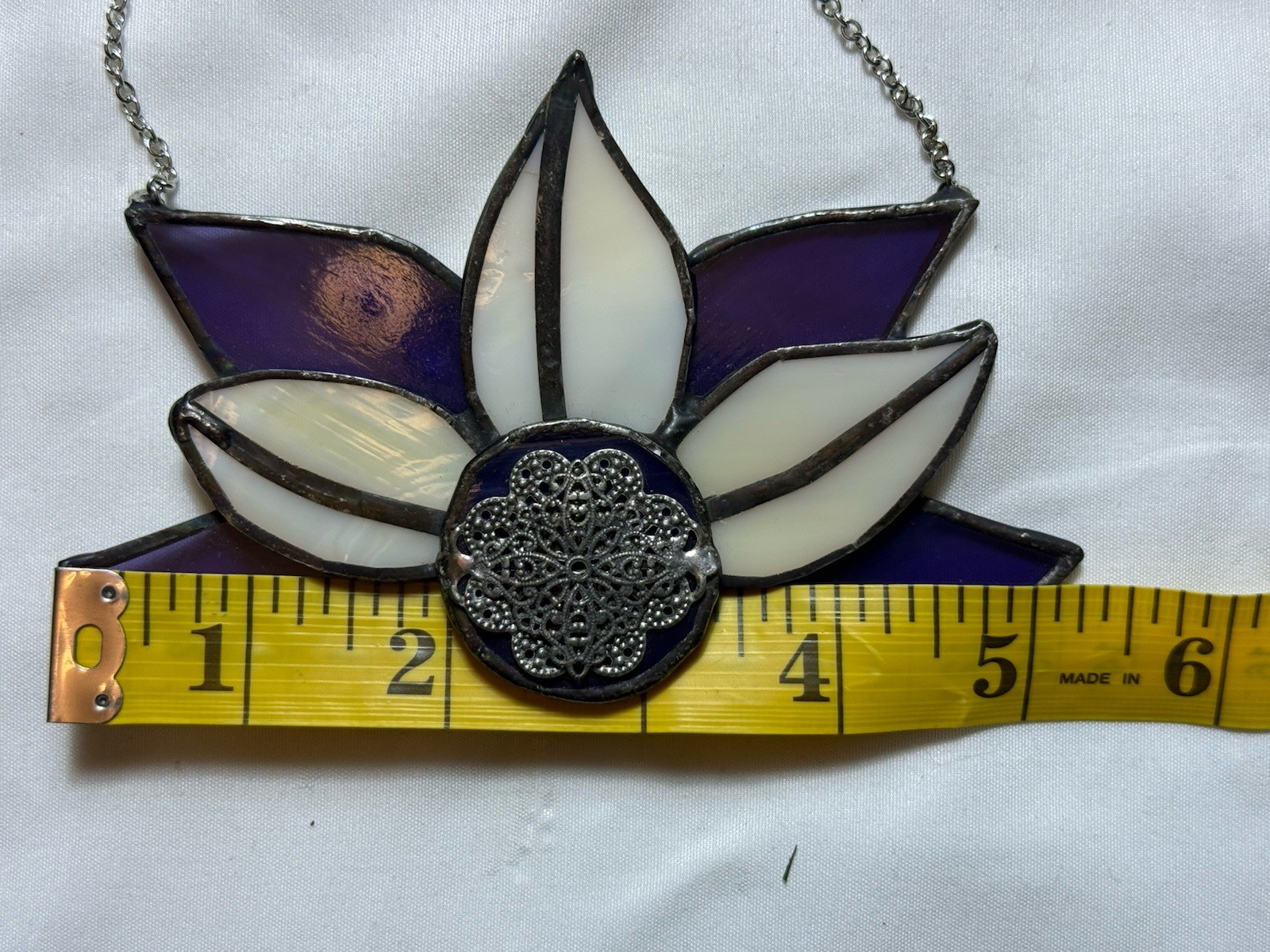 Purple & White Stained Glass Lotus Suncatcher
