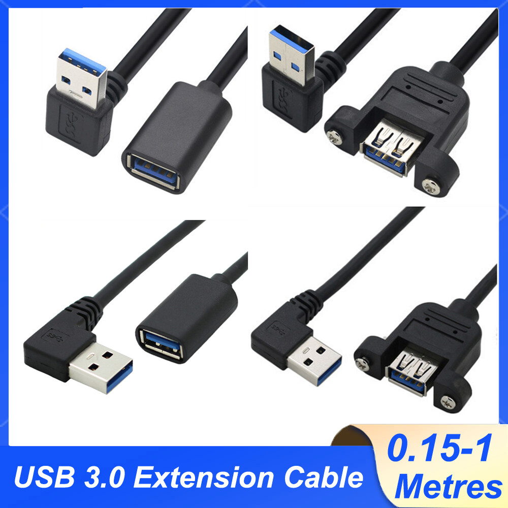 USB 3.0 Extension Cable Lead USB A 90° Right Angle Male to A Female With Base