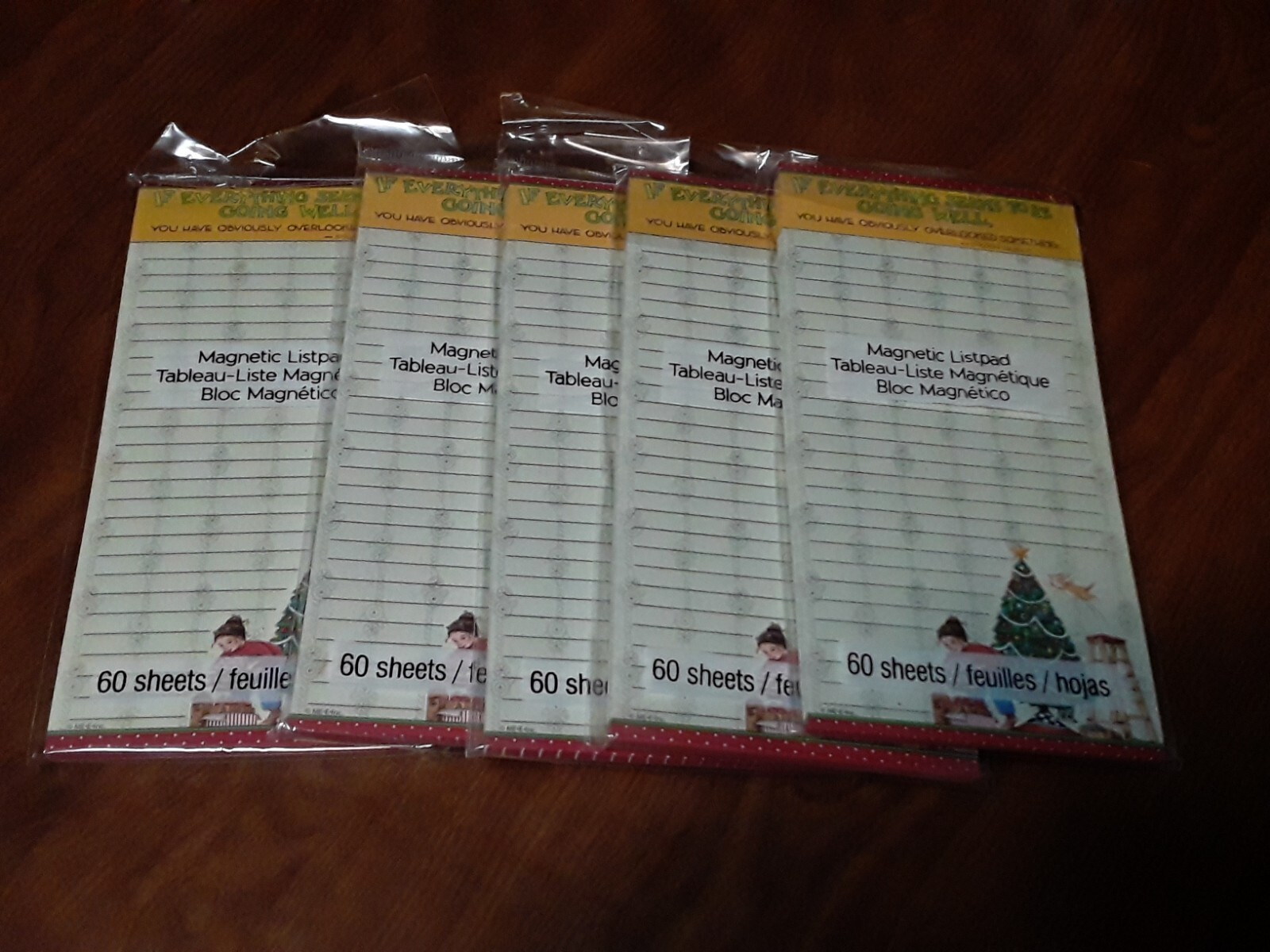5 New Magnetic Christmas Notepads/ List Pads- Mary Engelbreit Chaos Design