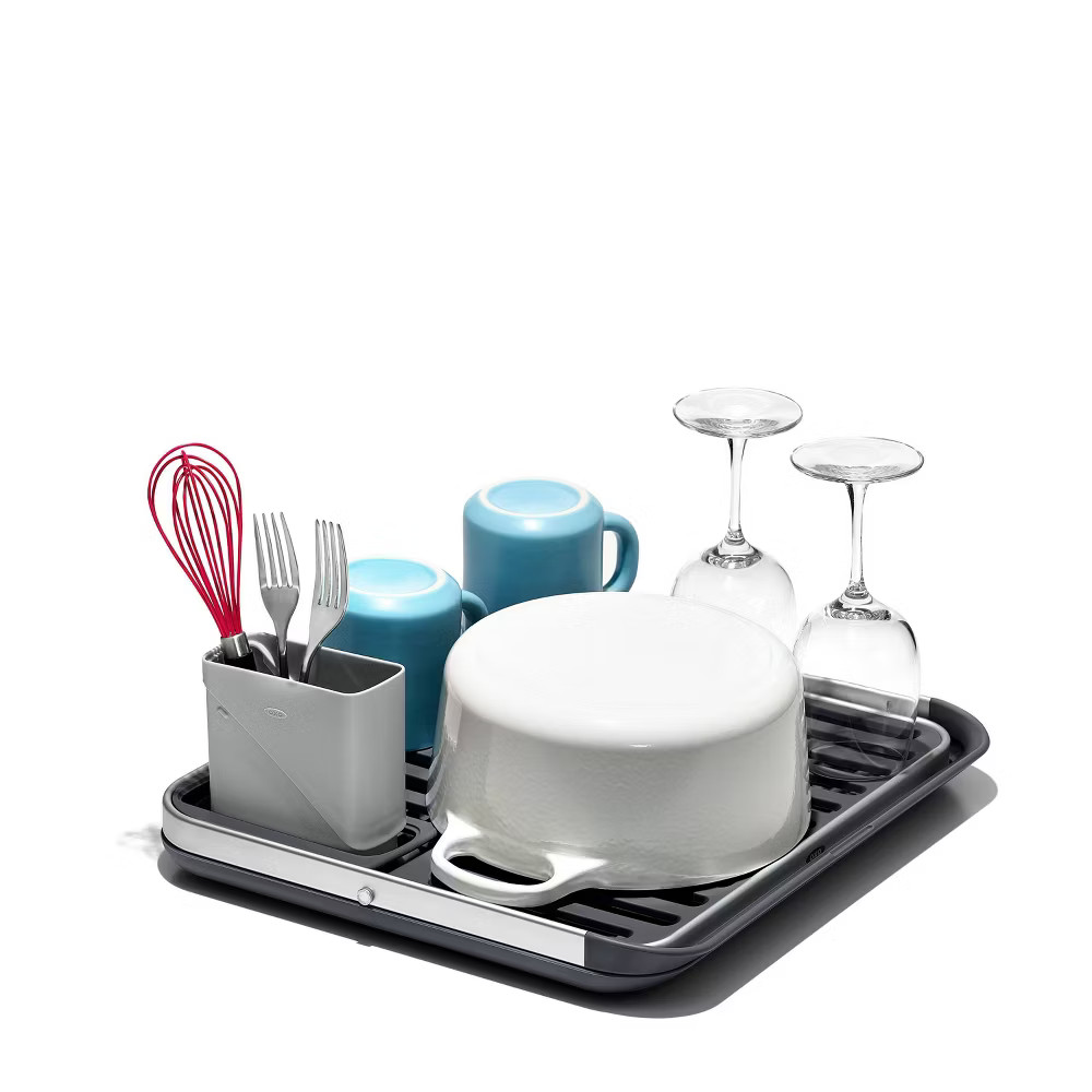 OXO Aluminum Dish Rack Foldable Compact Folding Freestanding Rustproof