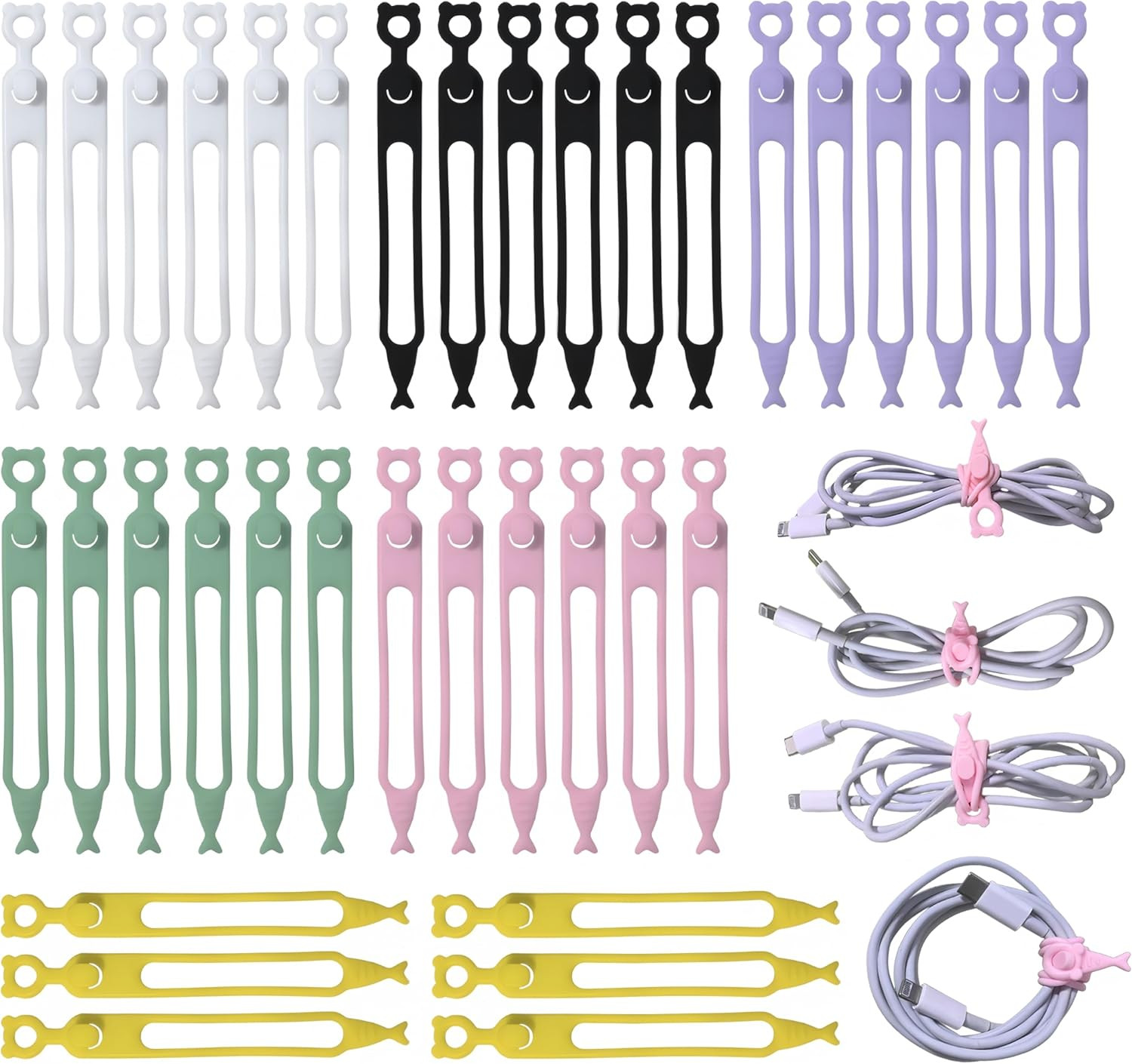 Cord Organizer,36Pcs Silicone Cable Ties,Reusable Weatherproof Travel Cable Orga