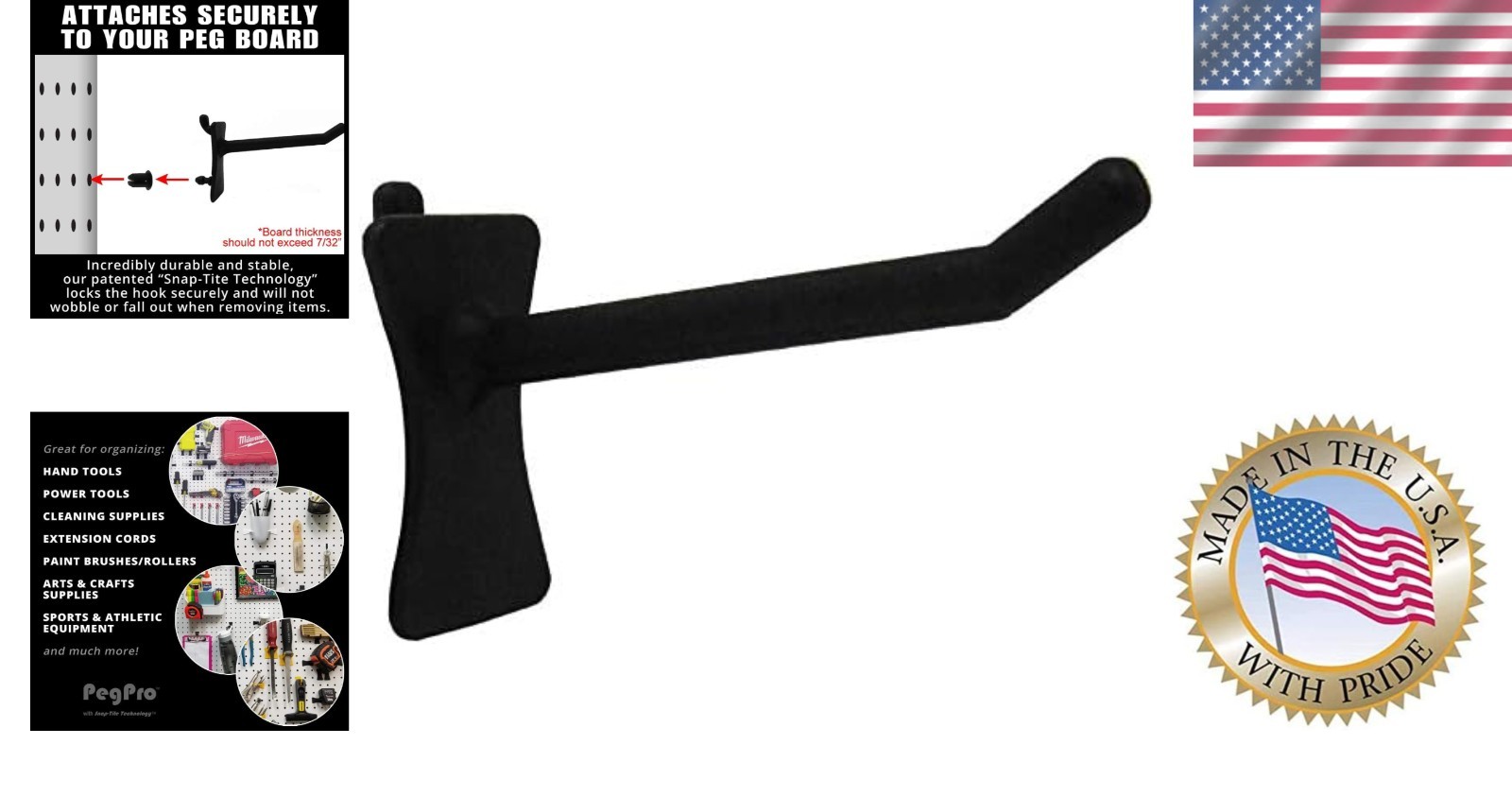 Adjustable Easy Install Pegboard Hooks - 24 Pack, Black