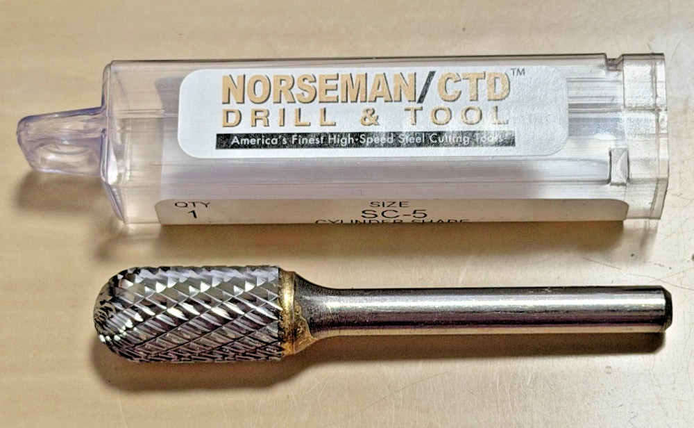 SC-5 Cylinder Shape Radius End 1/2 Tungsten Carbide Burr 1/4" Norseman 17859 USA