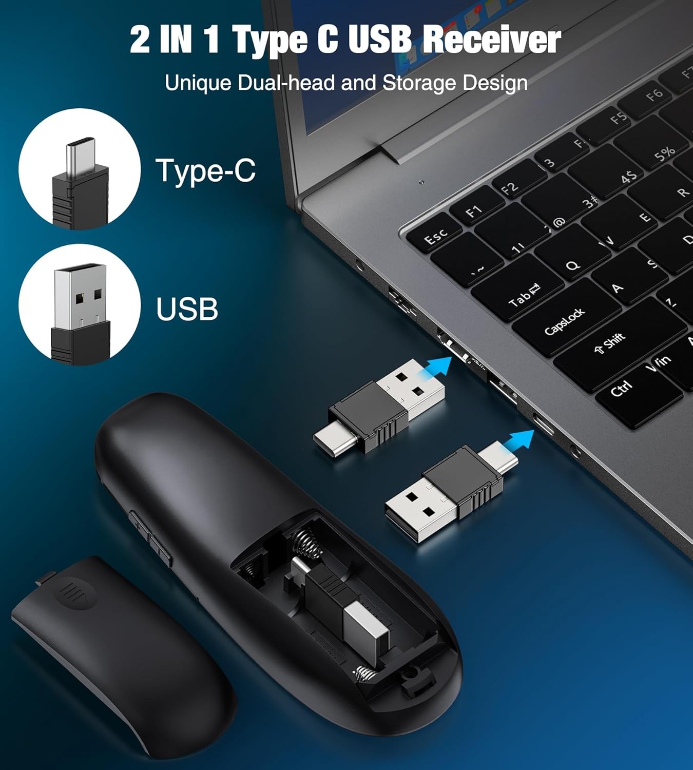 Presentation Clicker Remote 2‑in‑1 Type‑C Wireless Pointer w/ Magnifier