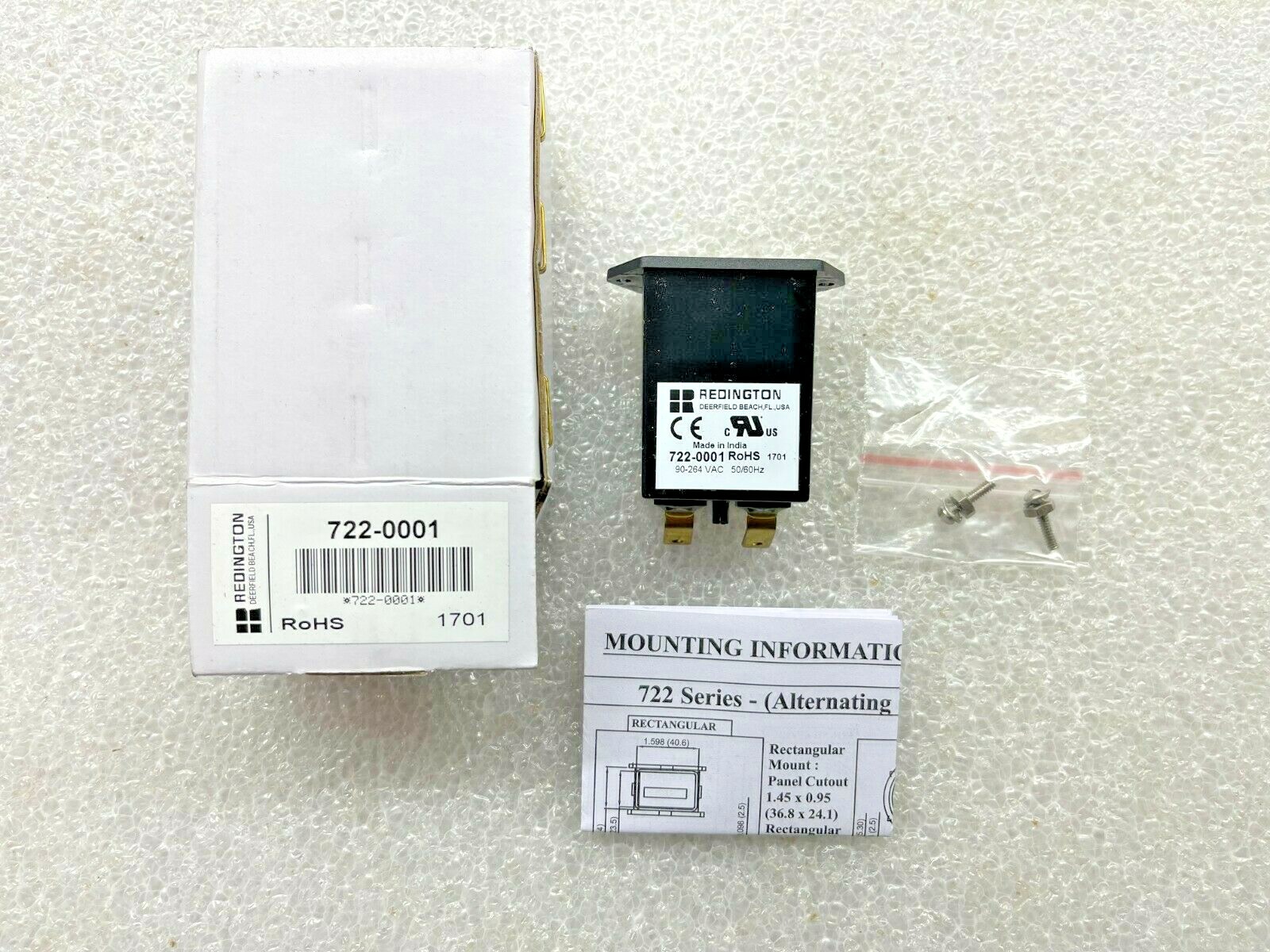 722-0001, Panel Mount Timer, Model 722, Sealed Hour Meter, 90 VAC, 264 VAC