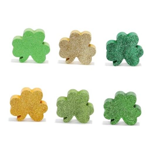 St Patricks Day Decorations, 6 PCS Wooden Glitter Shamrock Saint Patrick's Day