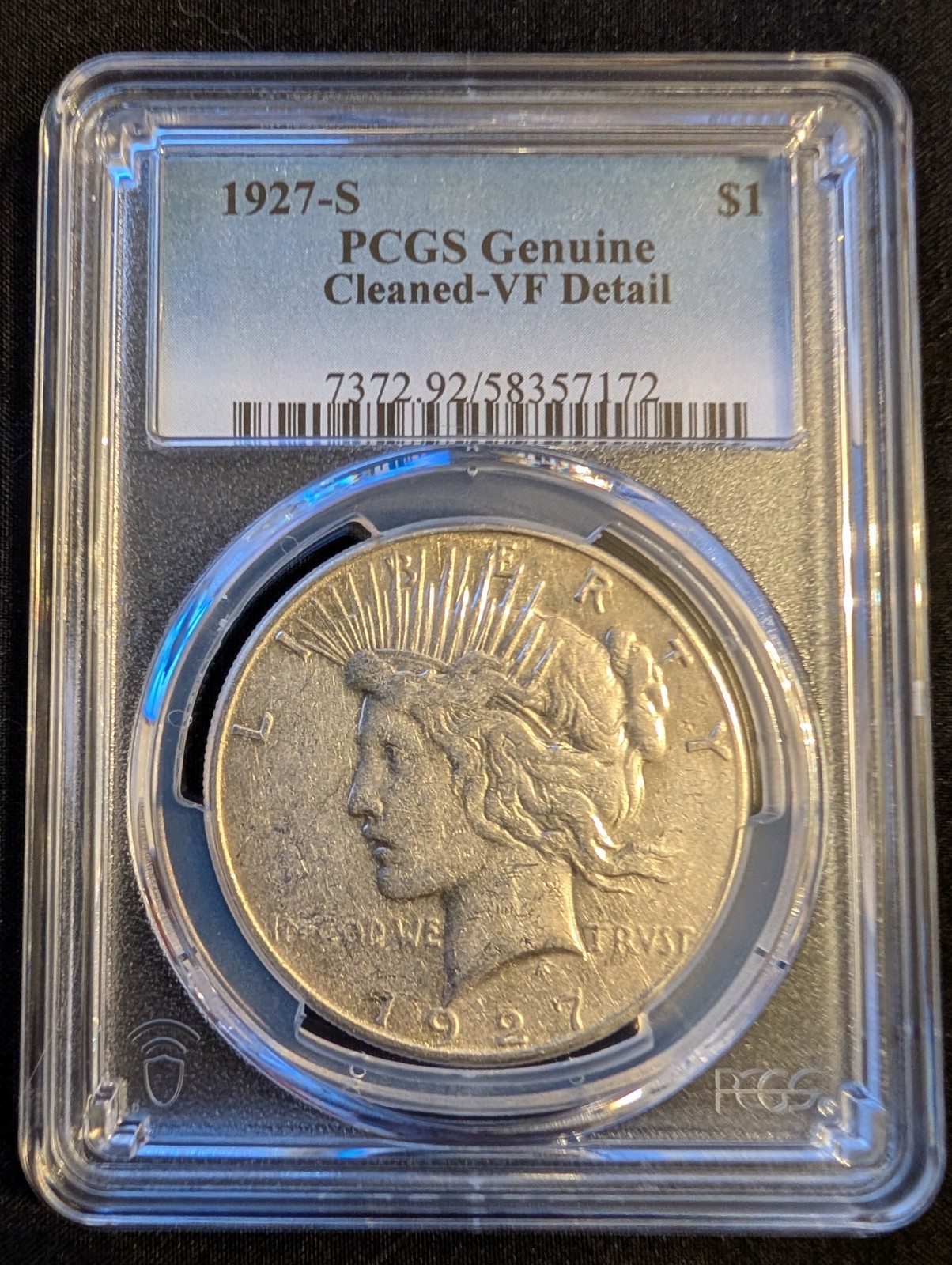 1927-S $1 Peace Dollar, Graded, VF Detail