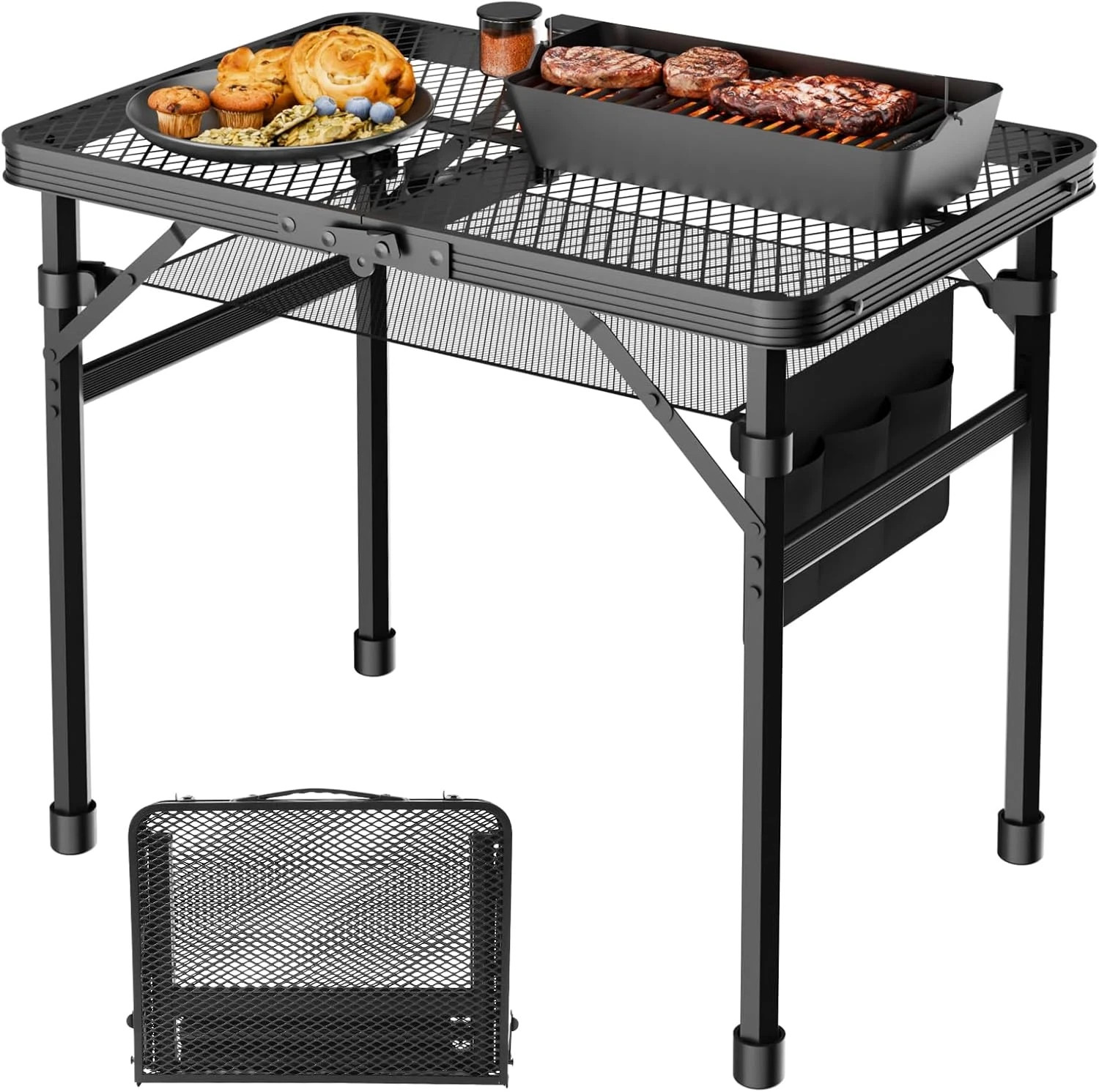 Folding Table, 2X1.3 FT Camping Table with Mesh Desktop,Folding Grill Table with
