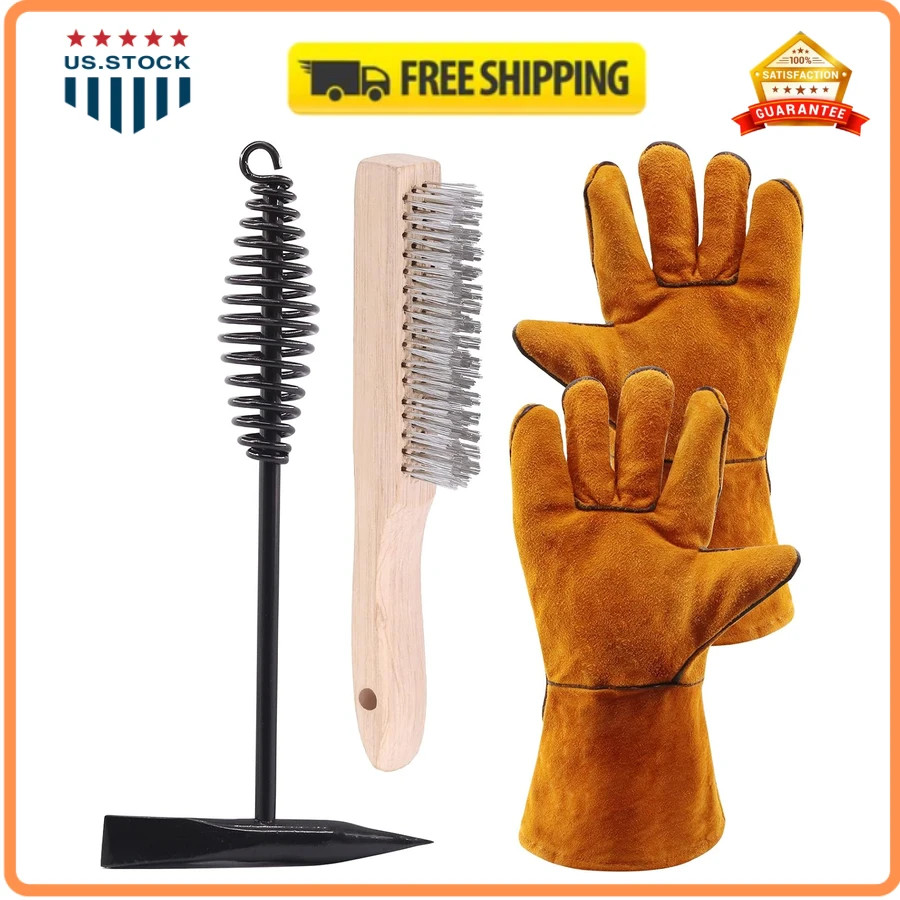 4Pc 10in Chipping Hammer Set with Coil Spring Handle Wire Brush and Welding G...