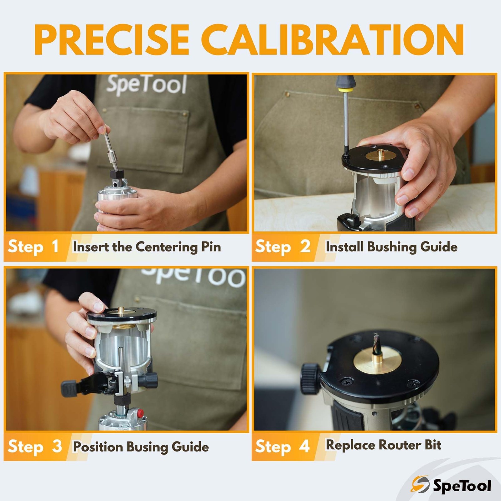 SpeTool 10-Piece Solid Router Guide Brass Router Template Bushing Guide Set with