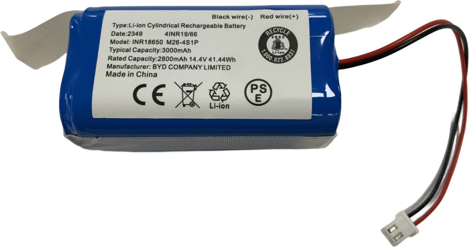 New 2800mAh 41.44Wh 14.4V Battery For BYD INR18650 M26-4S1P-1 4INR19/66+2 Wires