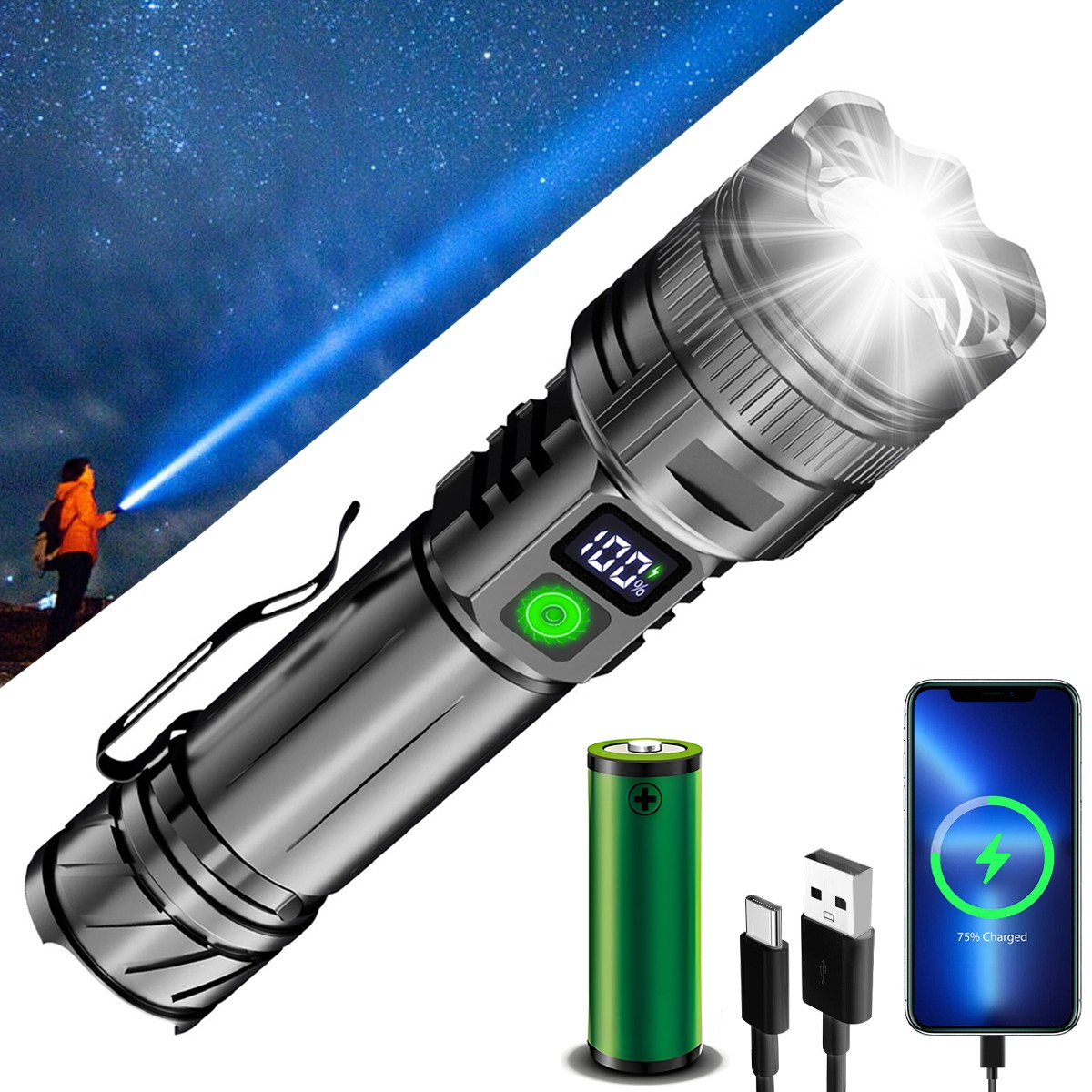 9900000lm LED Super Bright Tactical Flashlight Rechargeable LED Flash Light