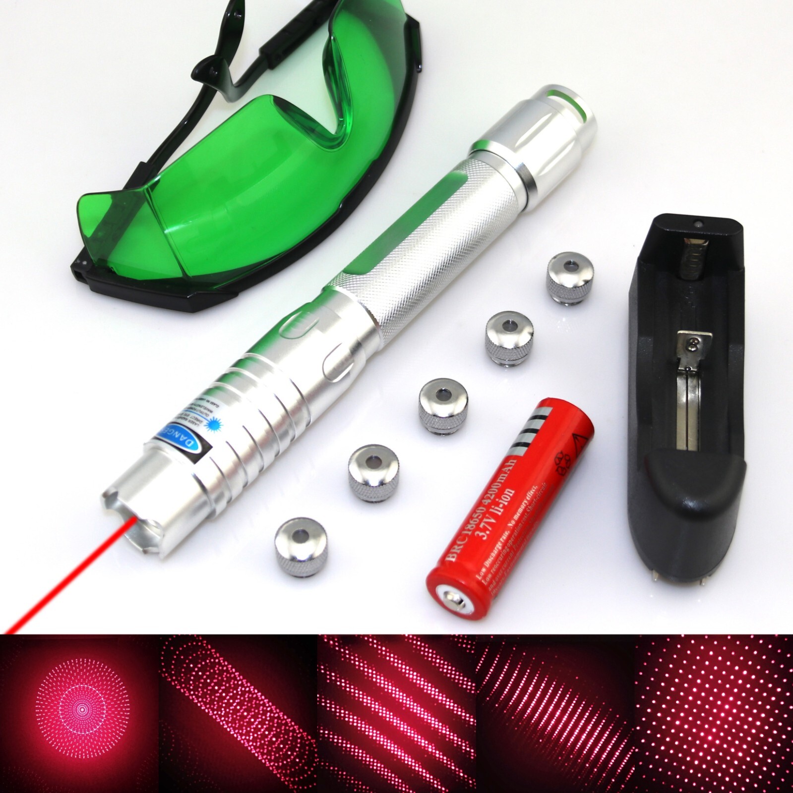 RQ1 650nm Adjustable Focus Red Laser Pointer &Battery & Charger&Goggles &5 Stars