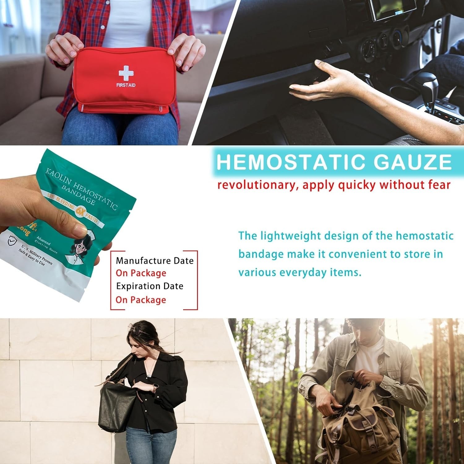 Quick Clot Gauze, First Aid Advanced Stop The Bleed Kit Combat Flexible Hemos...