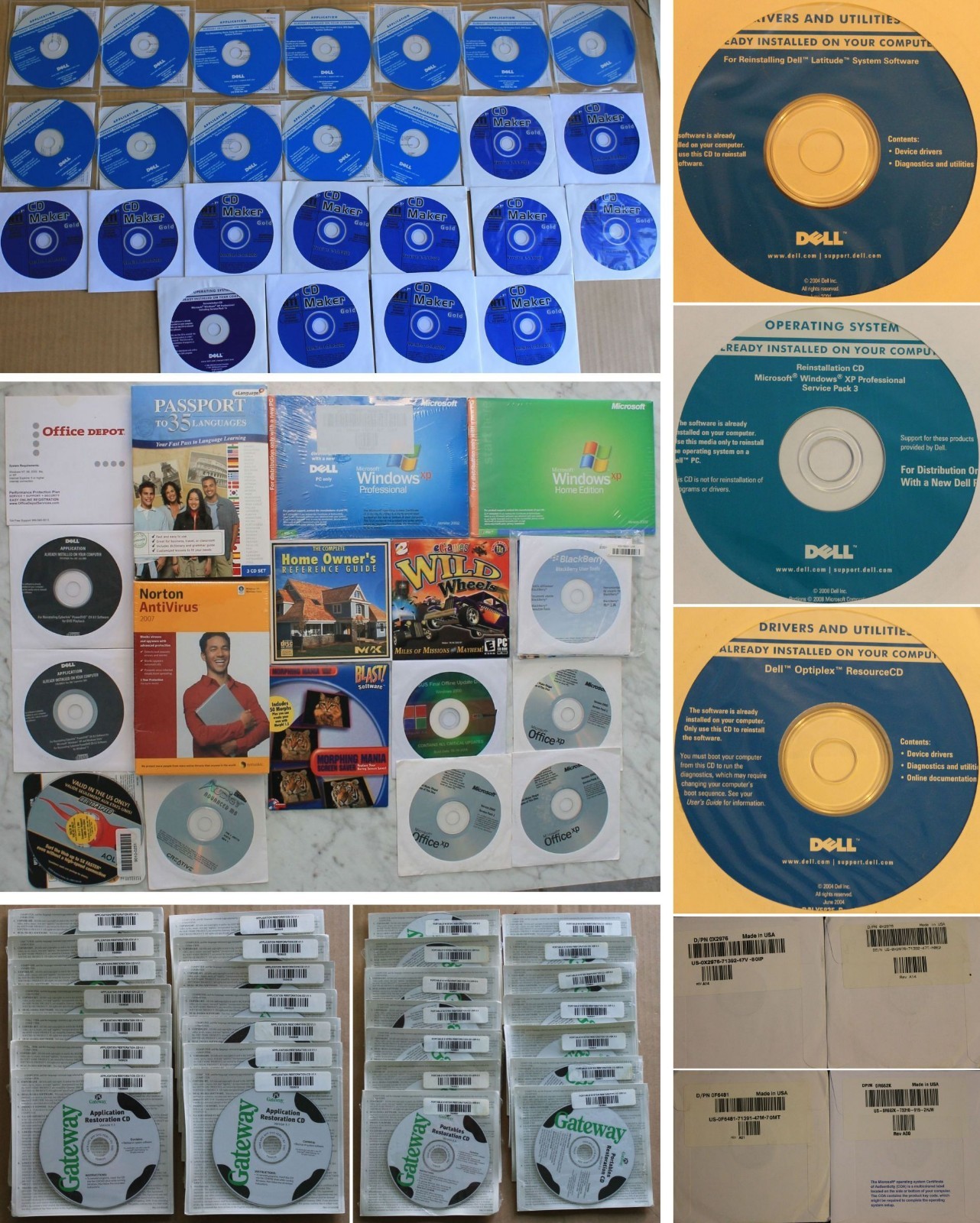 100+ Lot,Sealed Disks,XP,Gateway,Dell CD Creator,Maker,Optiplex,Latitude & More