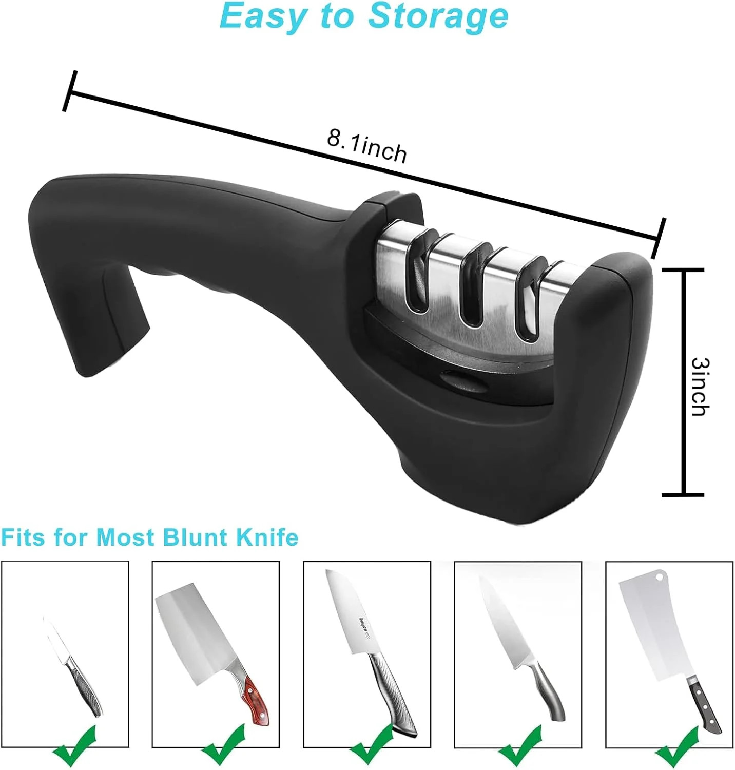 Kitchen Knife Sharpener with 3 Stages, Professional Manual Blade Sharpening Syst