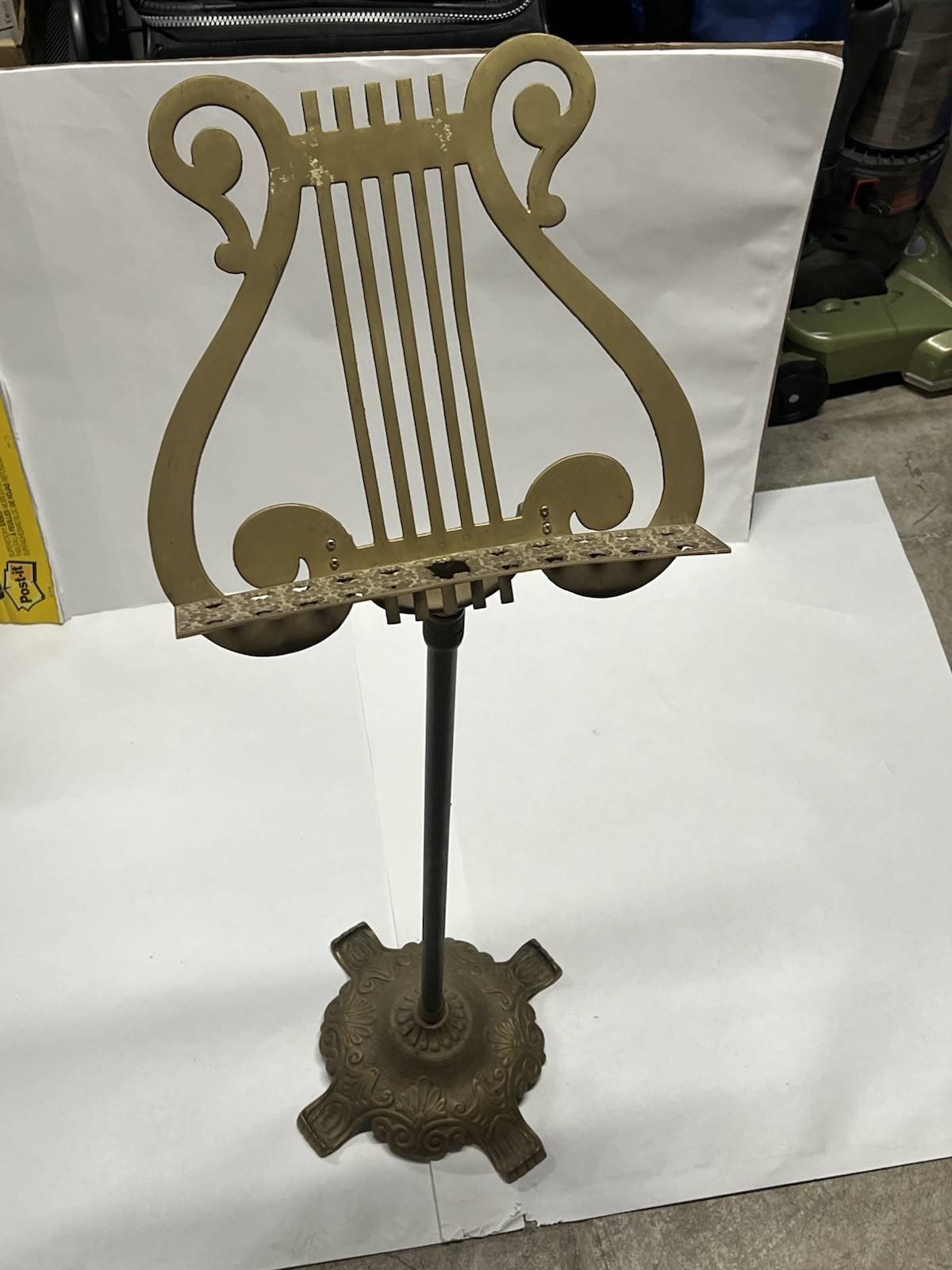 Vintage Brass Harp Music Stand Gold Metal Lyre Shaped Footed Telescoping 36"-49"