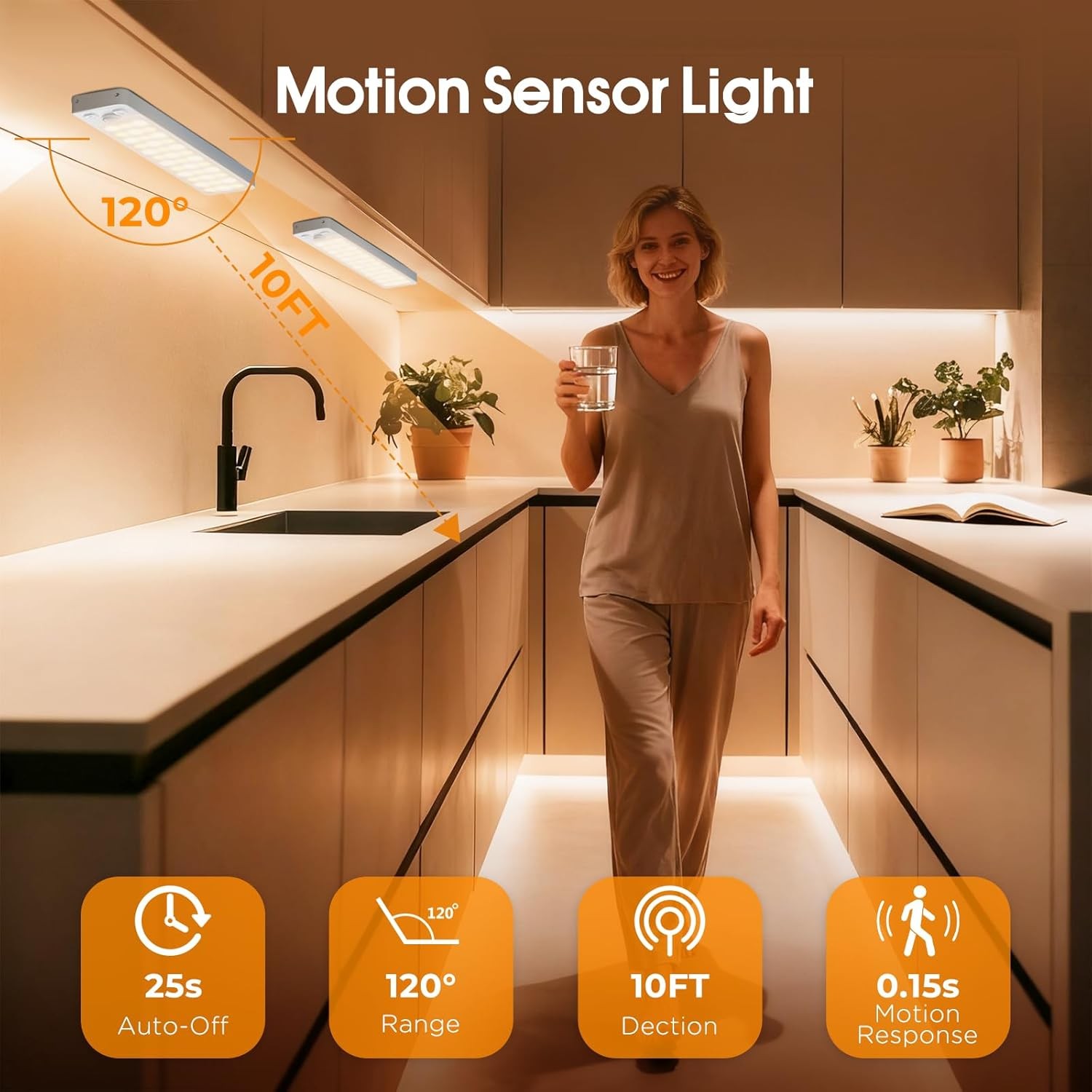 Rechargeable Motion Sensor Under Cabinet Lights Dimmable 3 Color LED Lighting