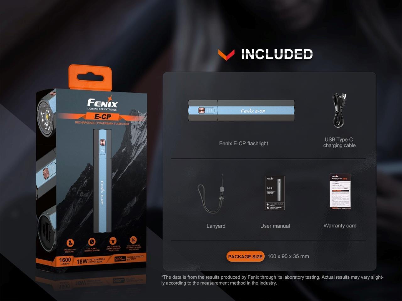 Fenix E-CP 1600 Lumen Rechargeable EDC flashlight Power Bank & cable carry case