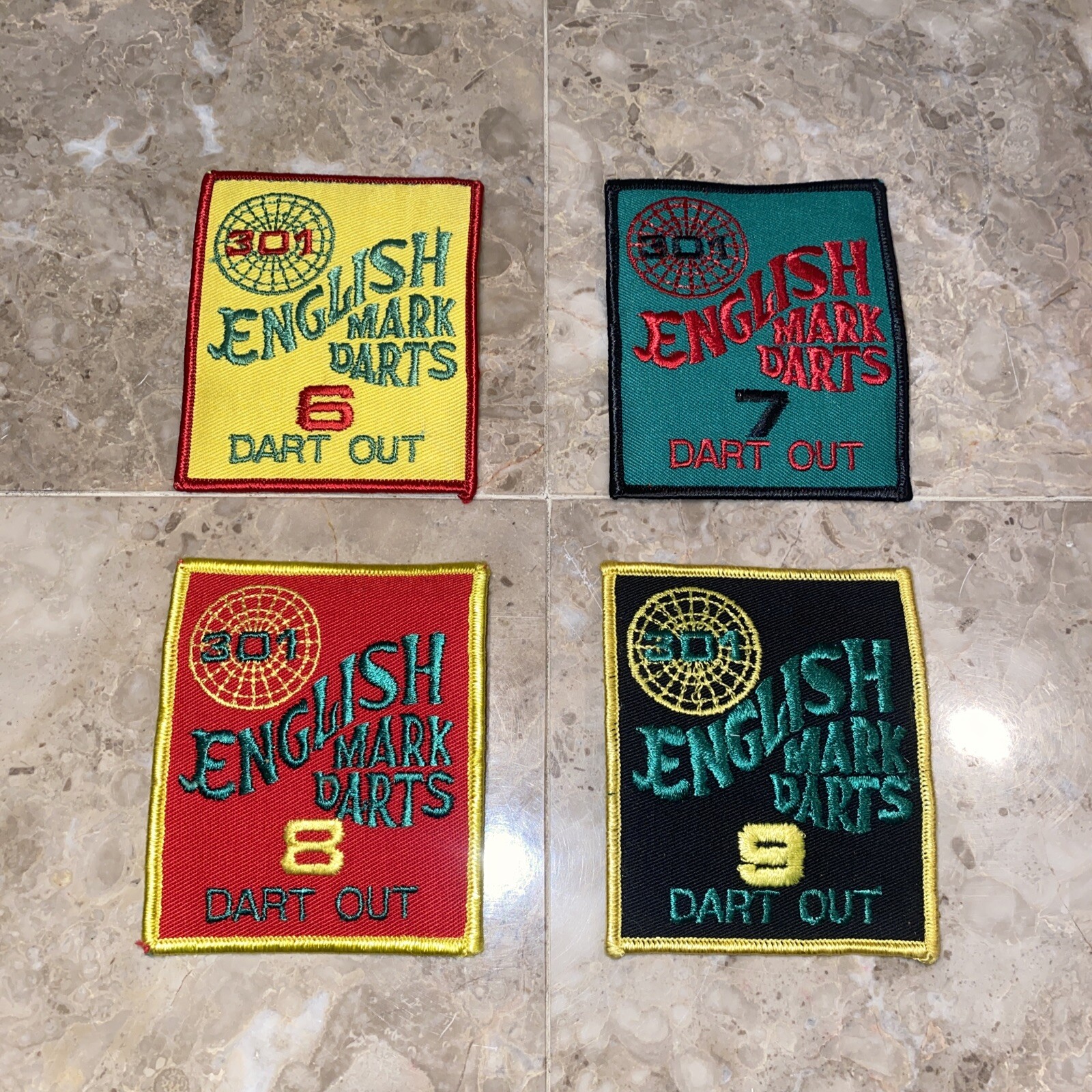 Vintage English Mark Darts 6,7,8,9 Dart Out iron-on Patches Unused Lot Of 4