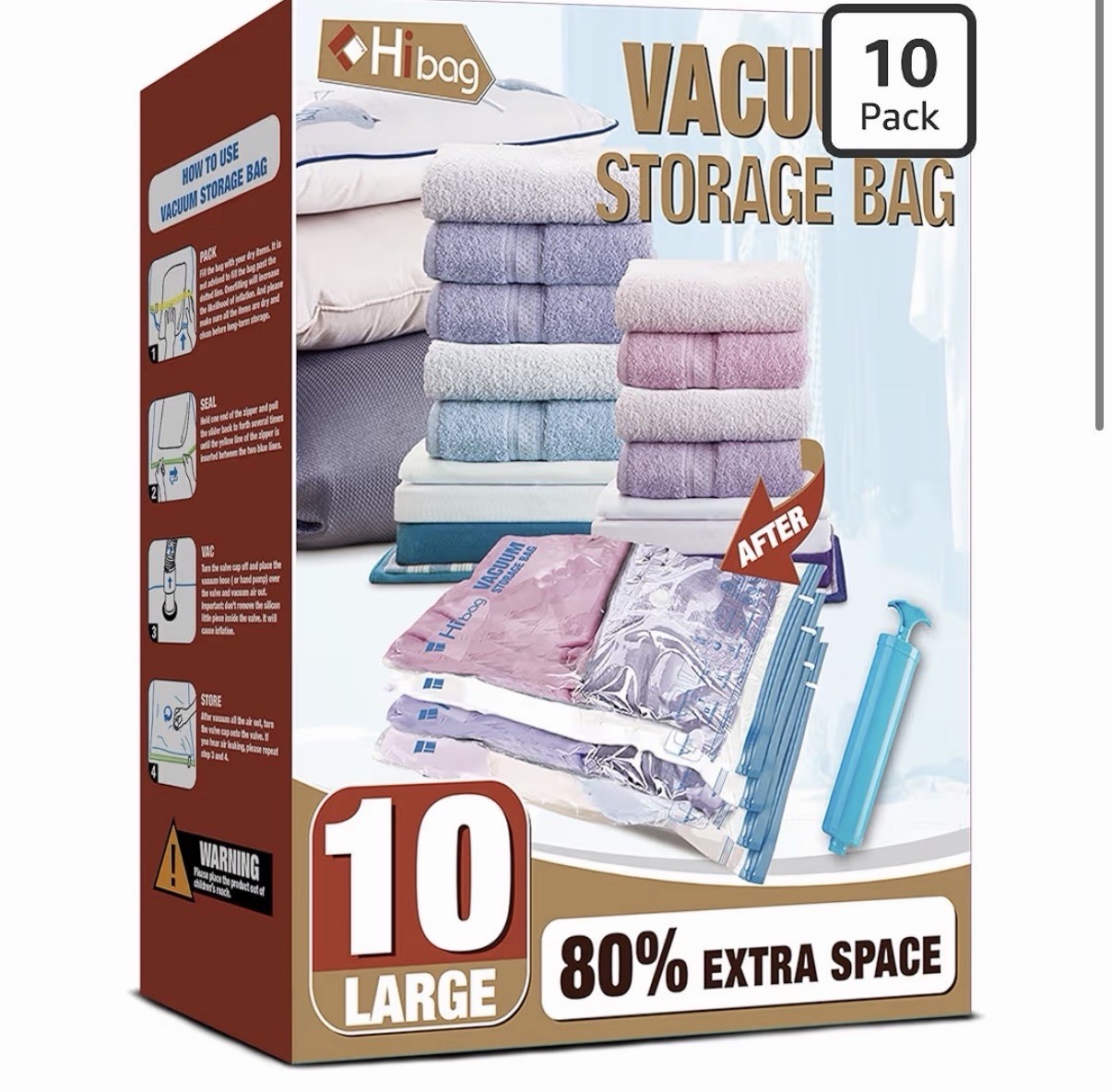 Vacuum Storage Bags, 10 Large Space Saver Vacuum Seal Bags,