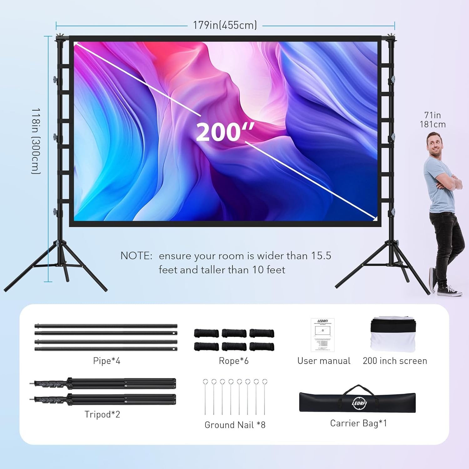 200 Inch Outdoor Projector Screen with Stand: Large Projection Screen with A...