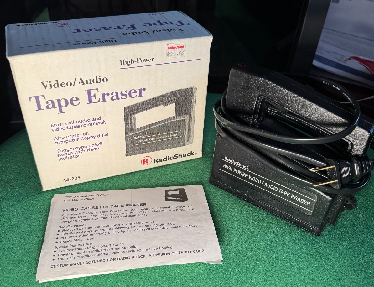 Vintage Radio Shack 44-233A High Power Audio & Video Bulk Tape Eraser w/ Manual