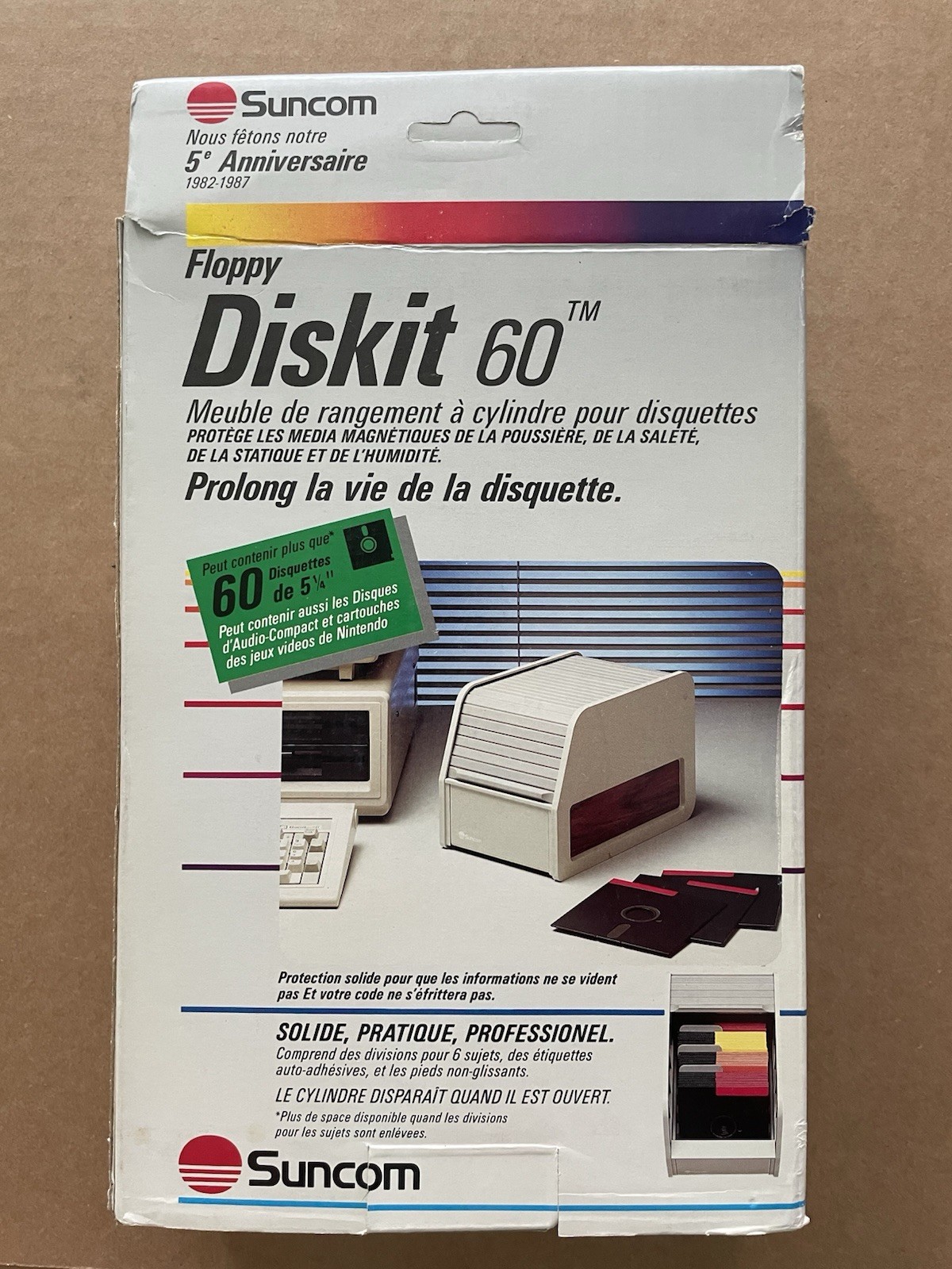Vintage SUNCOM Floppy Diskit 60 Roll-Top Diskette Storage Cabinet w/ Box NOS