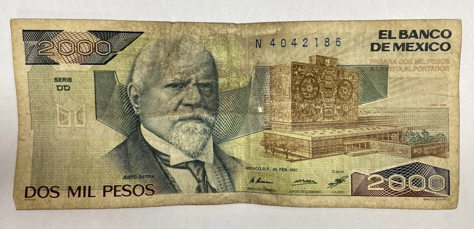 Mexico  2000  Pesos  24.2.1987  Series  DD  Prefix  N  Circulated Banknote
