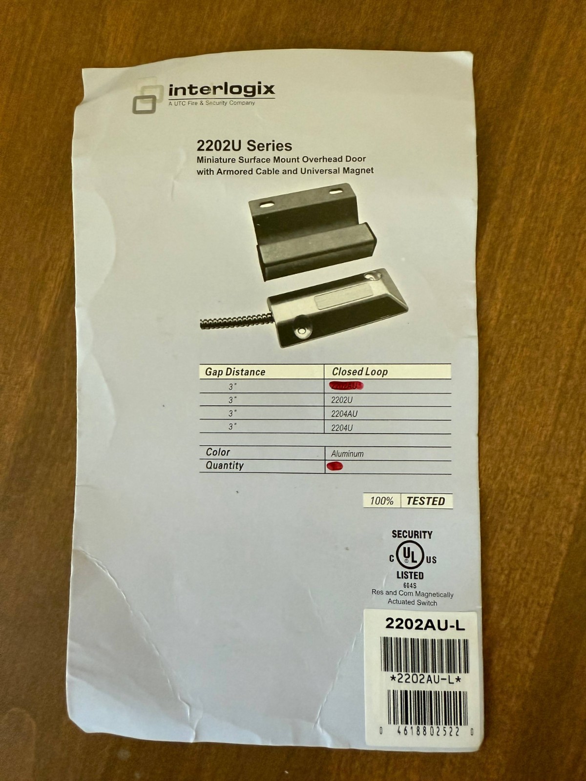 INTERLOGIX 2202U SERIES MAGNETIC OVERHEAD DOOR SURFACE MOUNT