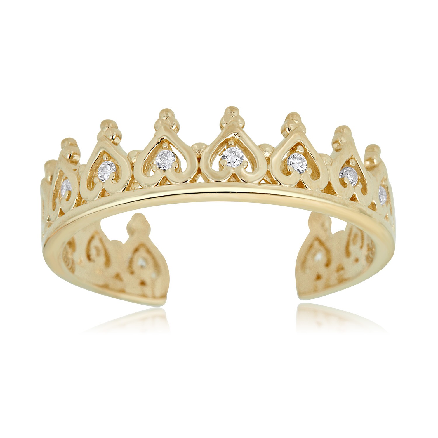 AVORA 10K Yellow Gold Adjustable Crown Toe Ring with Cubic Zirconia CZ