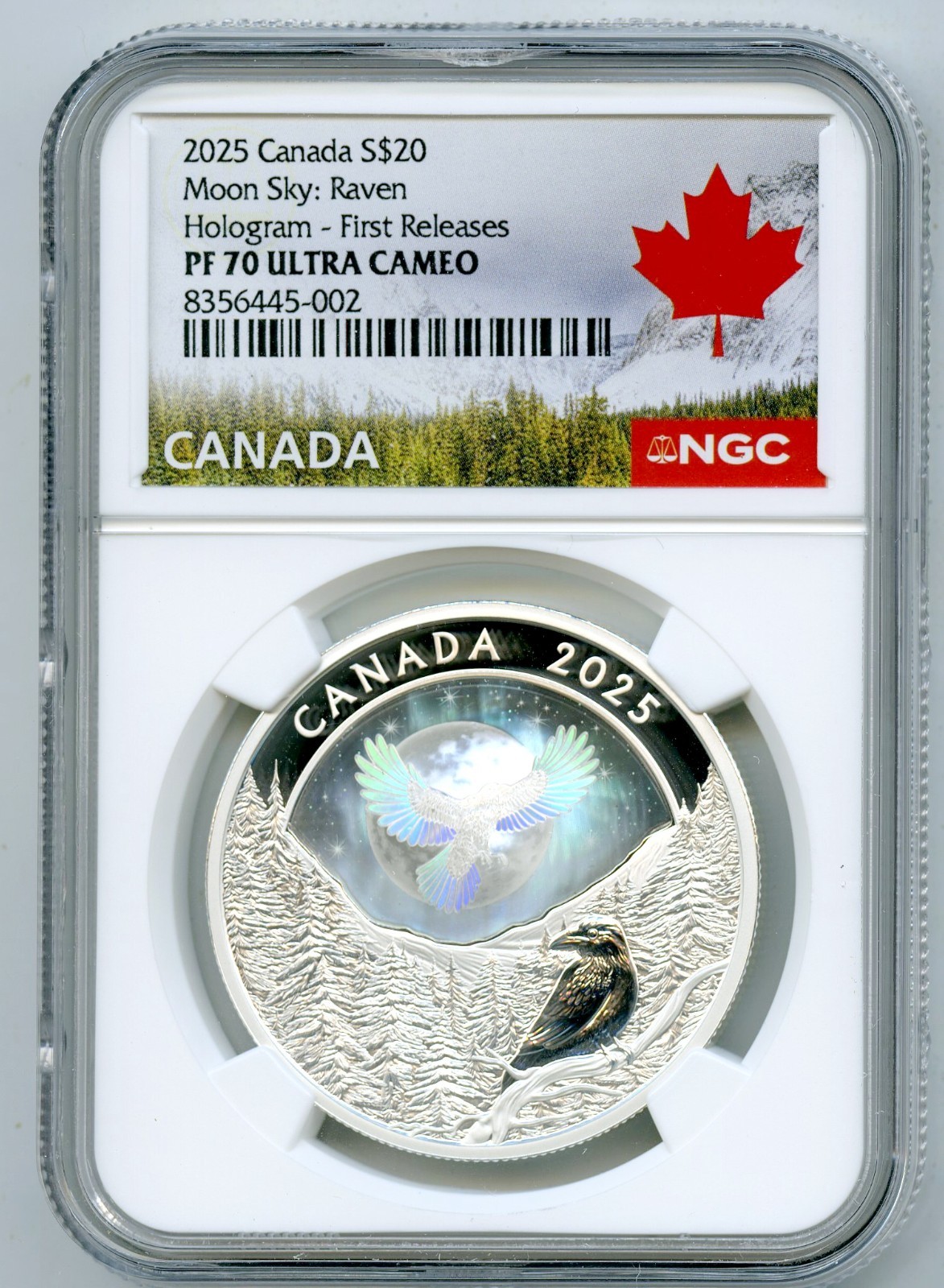 2025 $20 CANADA 1OZ SILVER MOON SKY RAVEN NGC PF70 PROOF HOLOGRAM FIRST RELEASES
