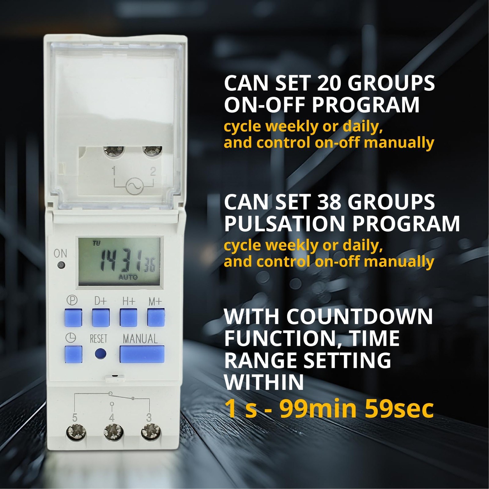 Programmable Timer Relay, HD Display, High Precision, Smart Chip, Power Failu...