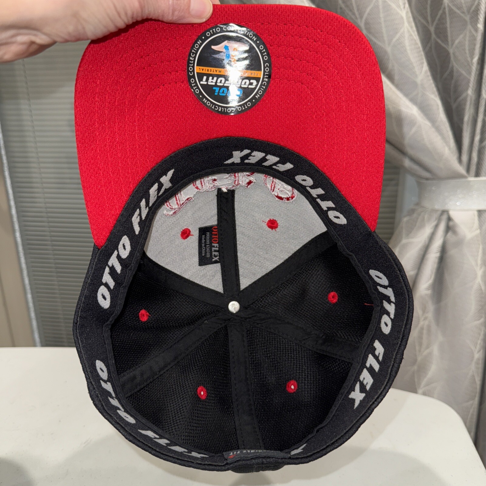 TERO in Red white Script Letters on Black Hat Cap Red Accents Flexband L/XL OTTO
