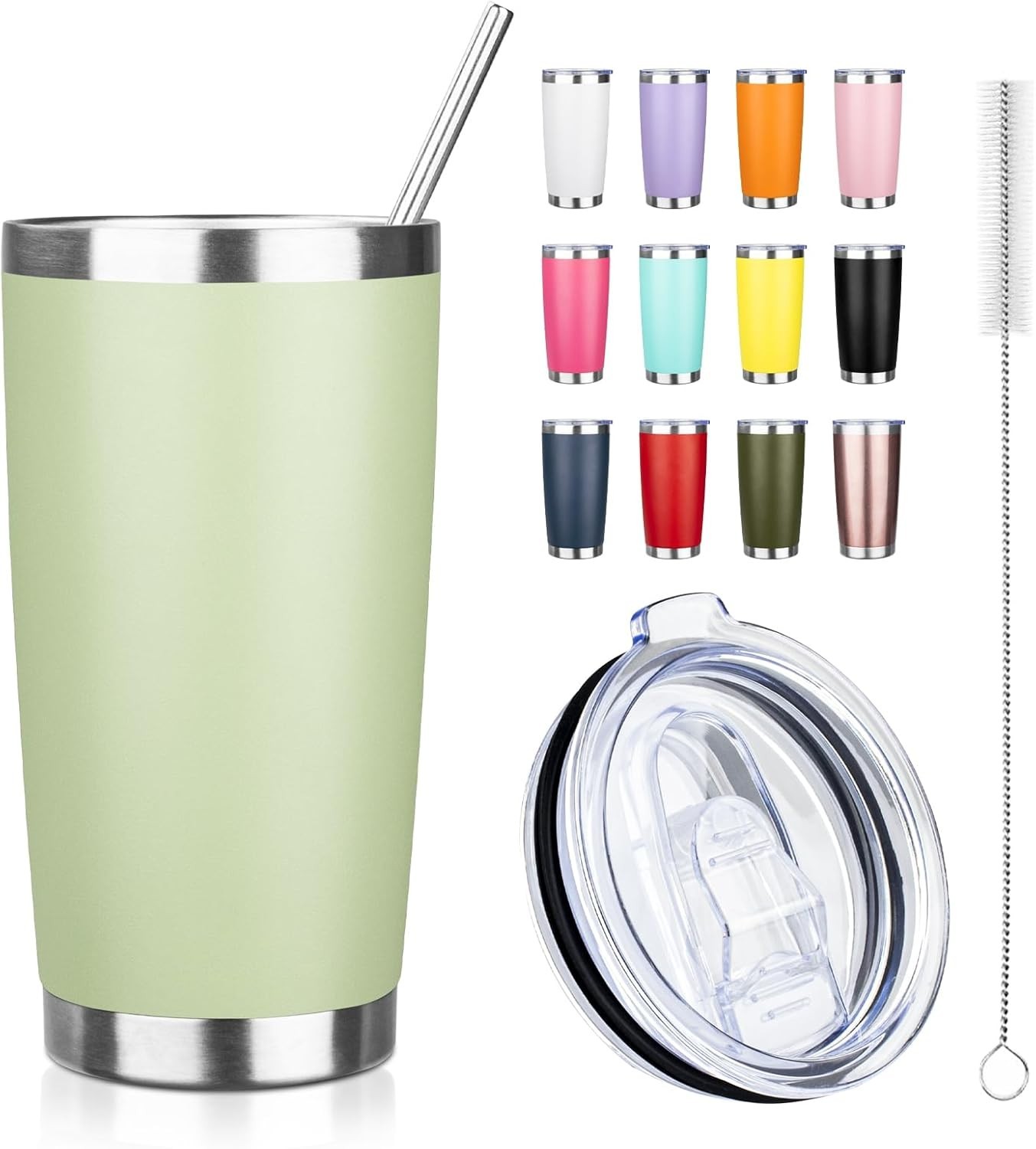 20oz Tumbler W/ Straw & Brush Stainless Steel Vacuum Insulated tumbler Double