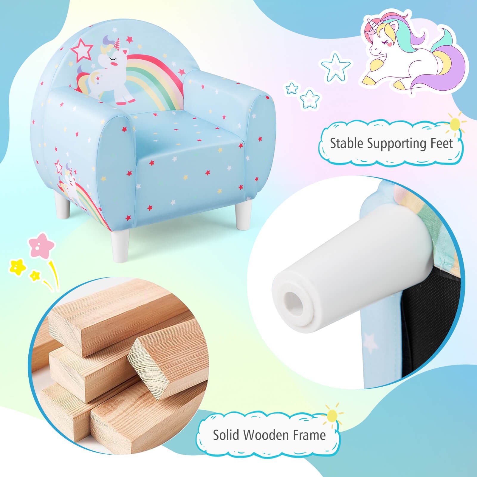 Kids Sofa w/Breathable Spandex Fabric High-density Sponge Filling for Boys Girls