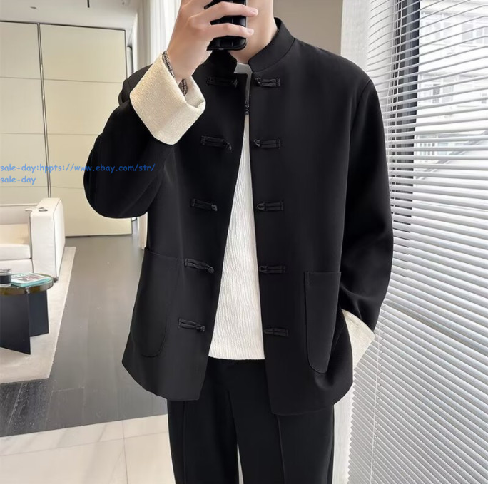 New Men Chinese Style Jacket stand-up collar Tang Suit Autumn Casual Retro Coats