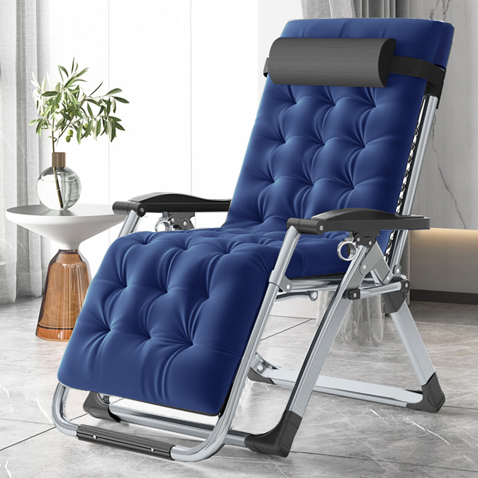 SLSY Zero Gravity Chair Lawn Recliner Reclining Patio Lounger Chair Blue Cushion