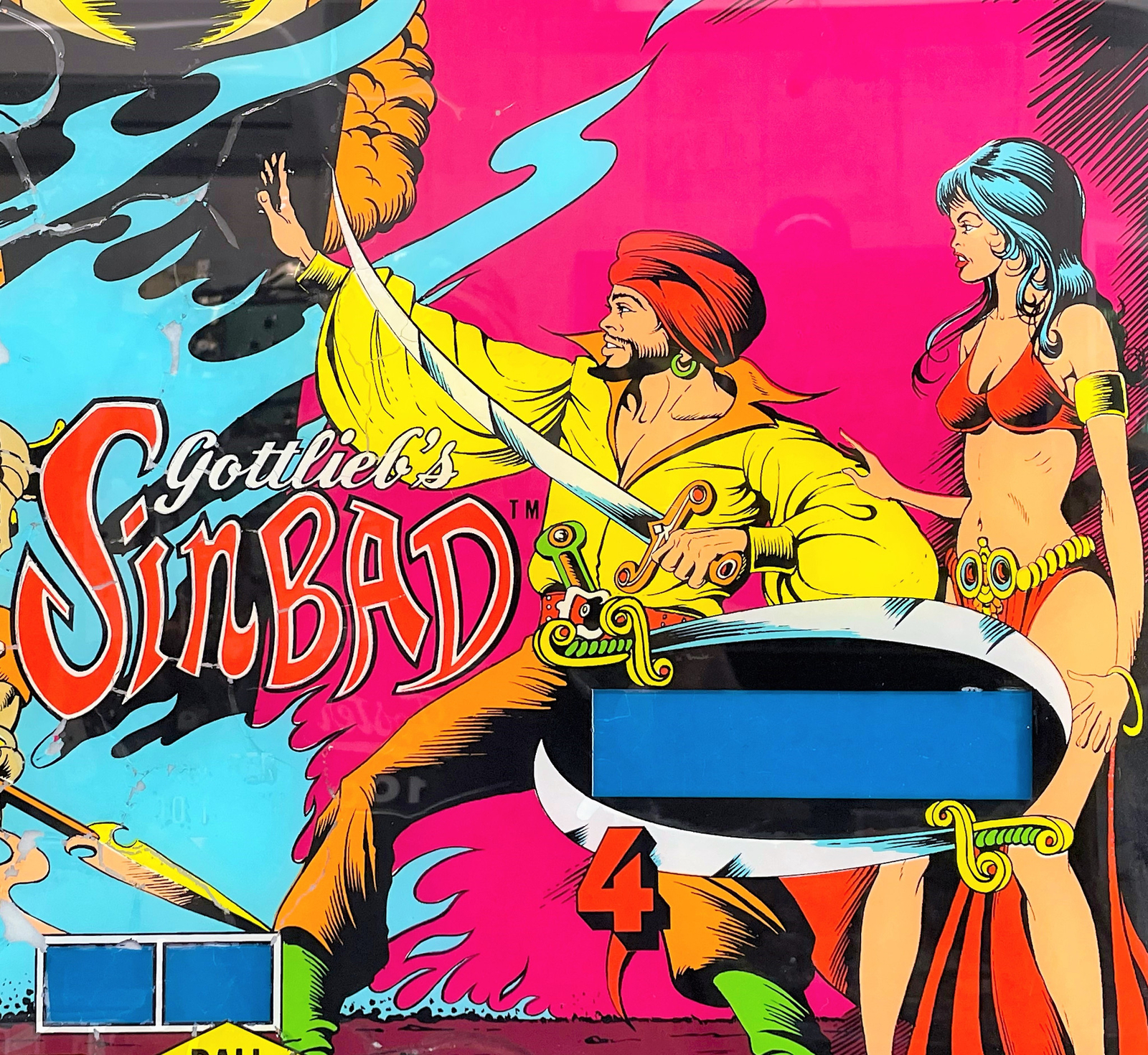 Gottlieb Sinbad Pinball Machine Game Backglass ORIGINAL