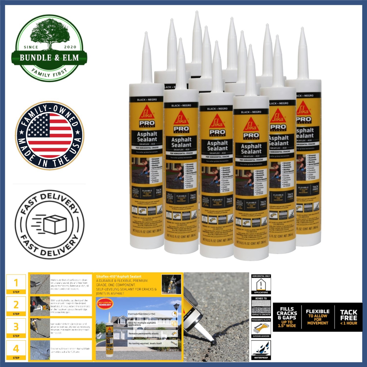 Black Waterproof Sealant for Filling Asphalt Gaps up to 1.5 Inches - Pack of 12