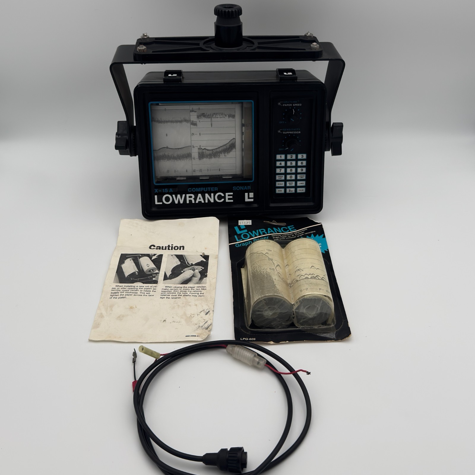 Lowrance X-15A Computer Sonar Fish Finder Chart Recorder w Graph Paper Untested