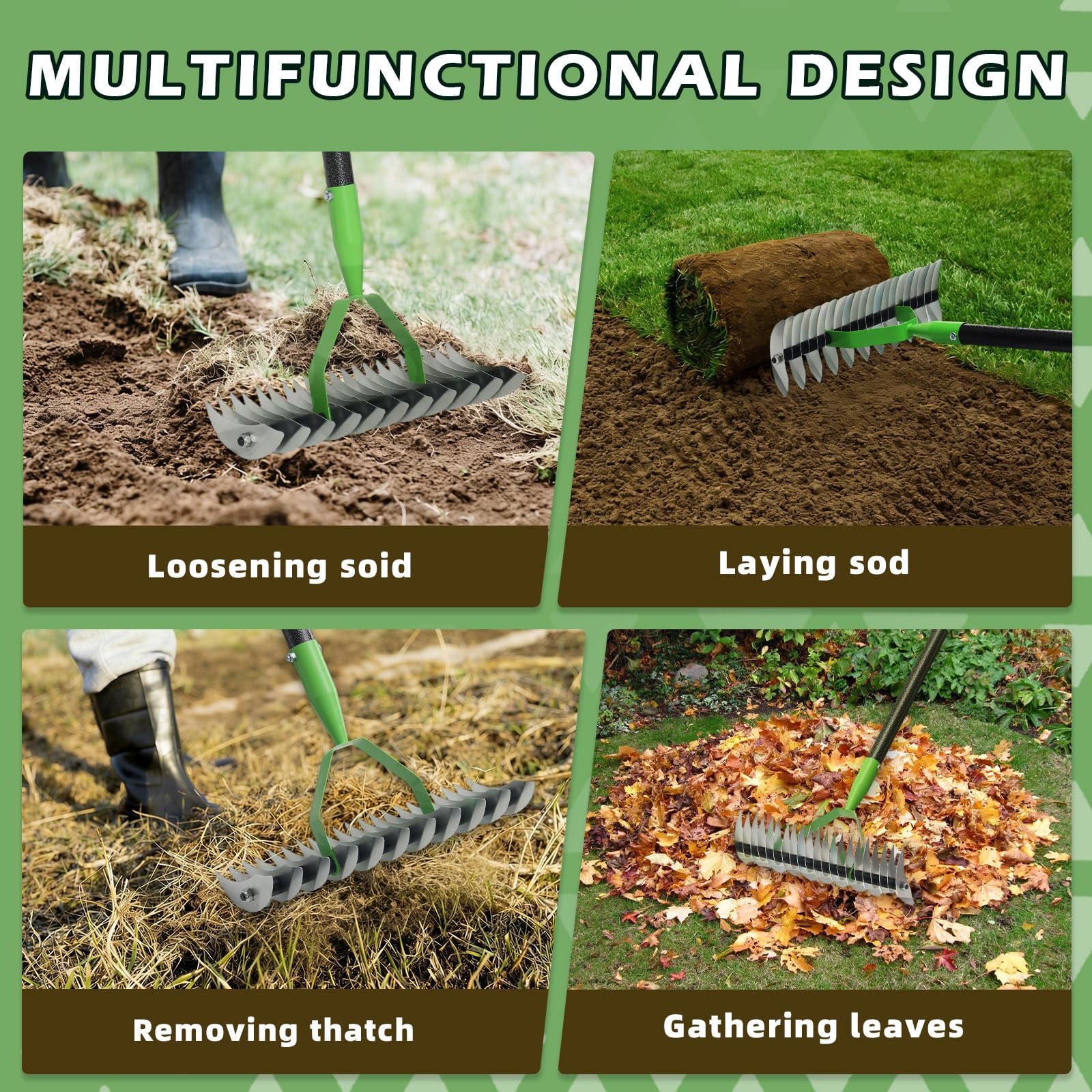 DualAction Dethatcher Rake 21Tine Adjustable Handle 55 Inch Heavy Duty