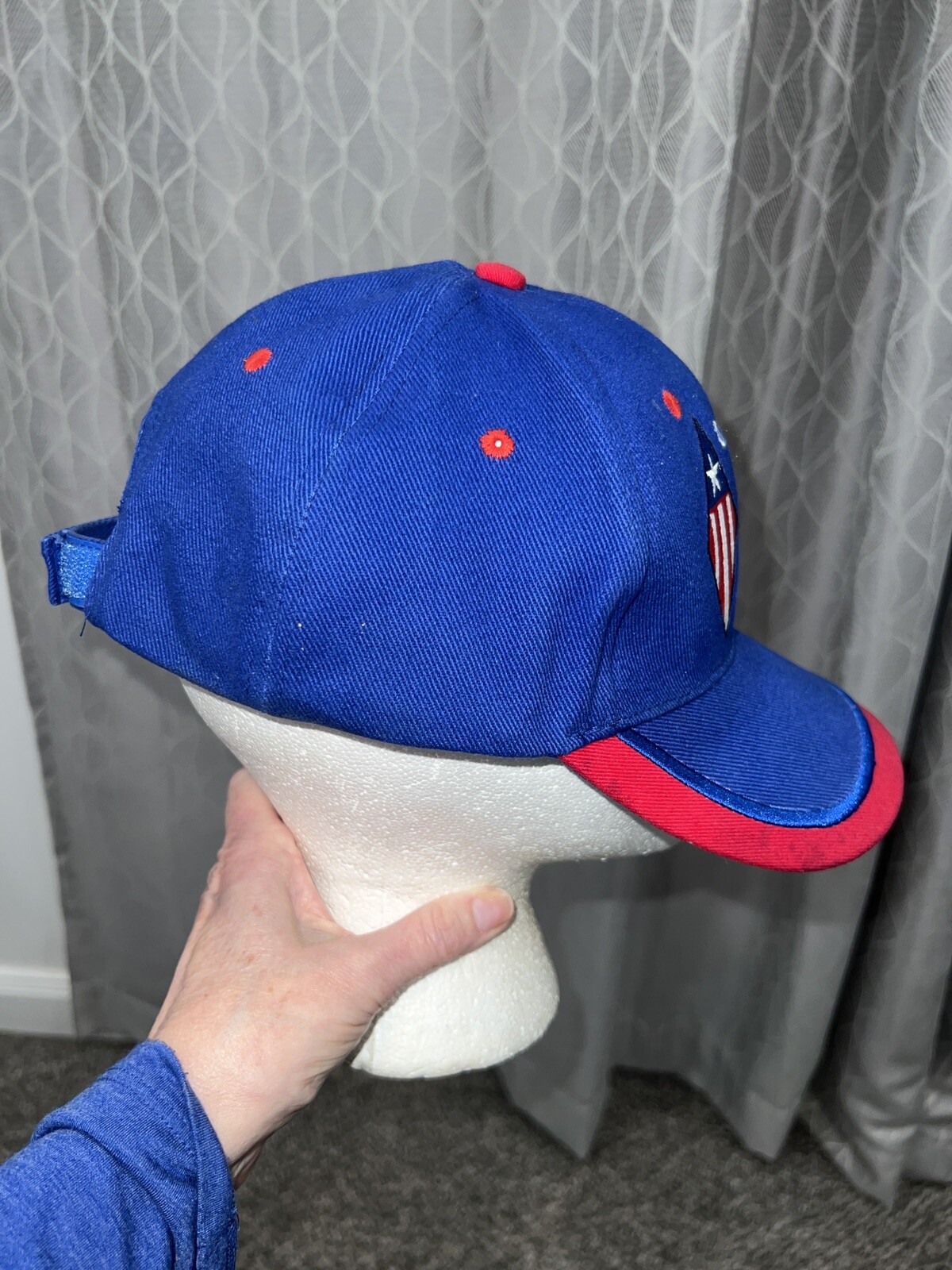 True American Spirit Blue Cap Hat w/Red White Blue Accents and Diamond flag Adj