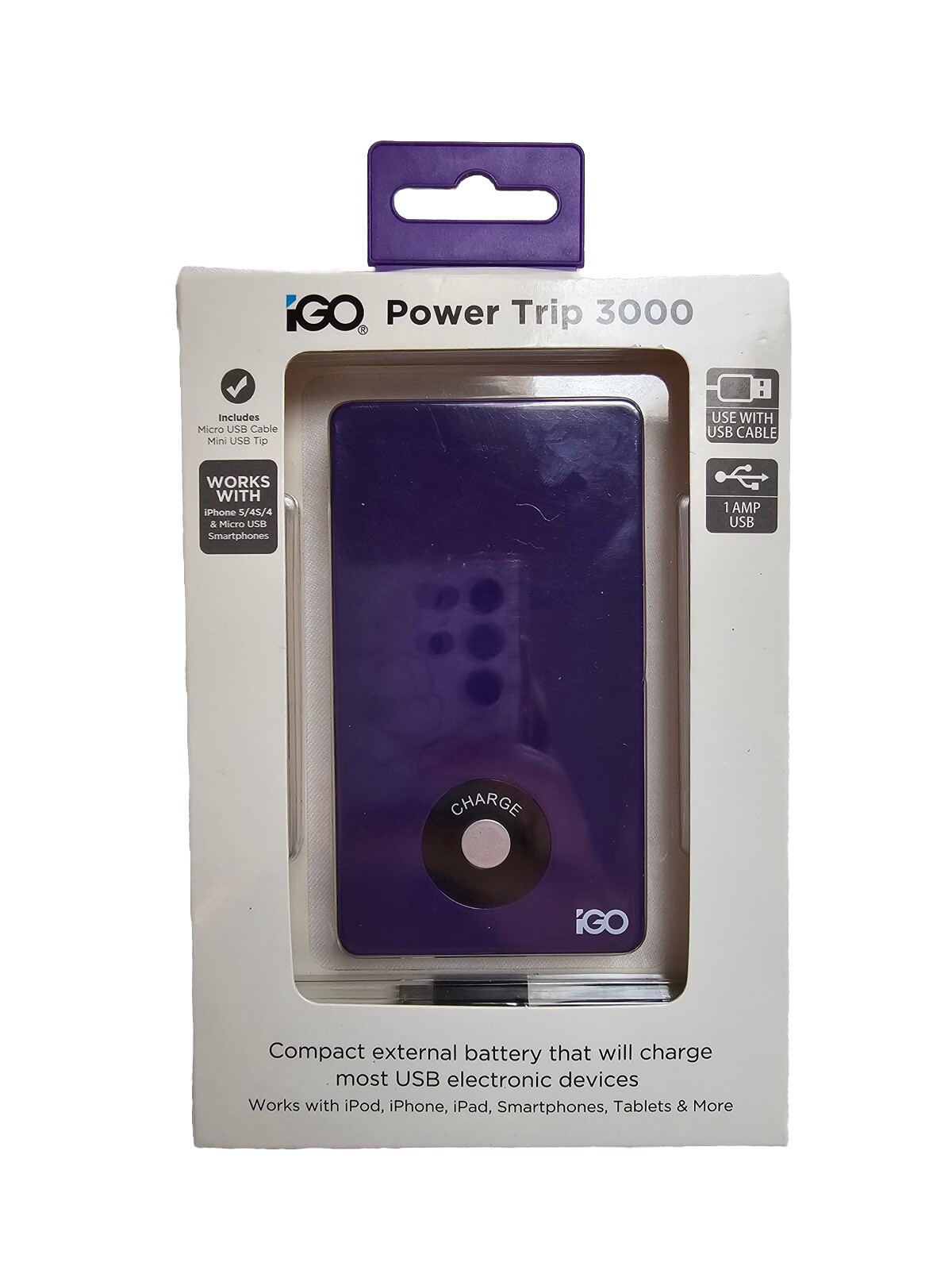 iGO Power Trip 3000 Purple Portable Battery  Compact Charger NIB
