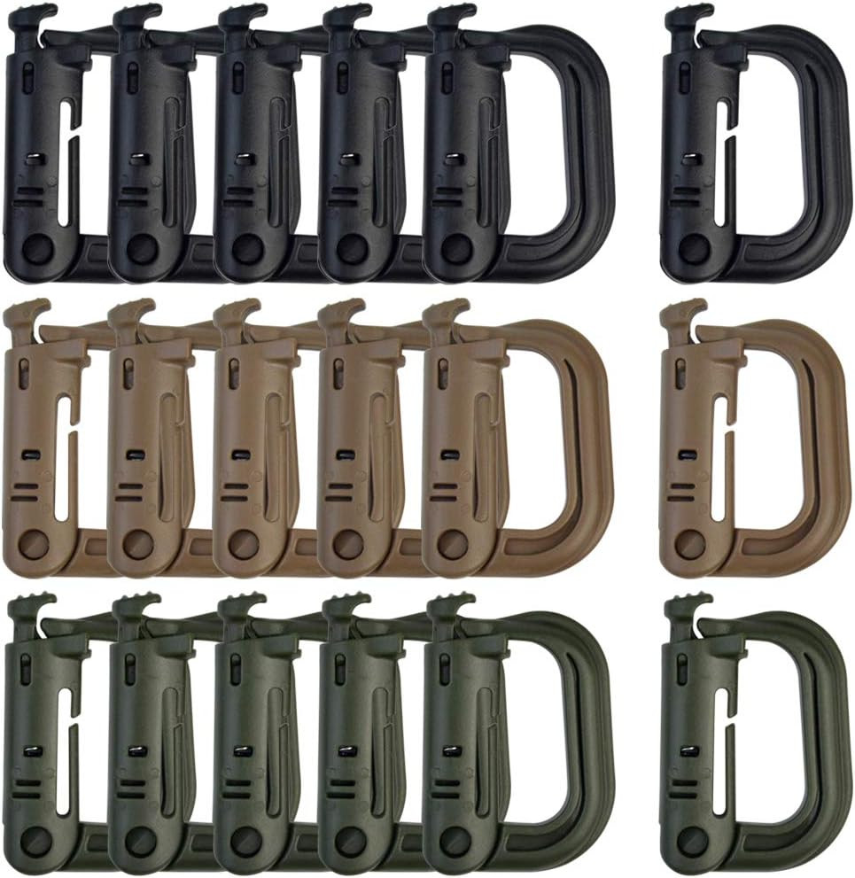 18 pcs Multipurpose Grimlock D-Ring Locking Molle Clips Hanging Hook for Webbing