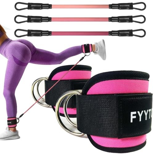 Women Workout for Home Gym, Glutes Pink Ankle Resistance Bands with Cuffs