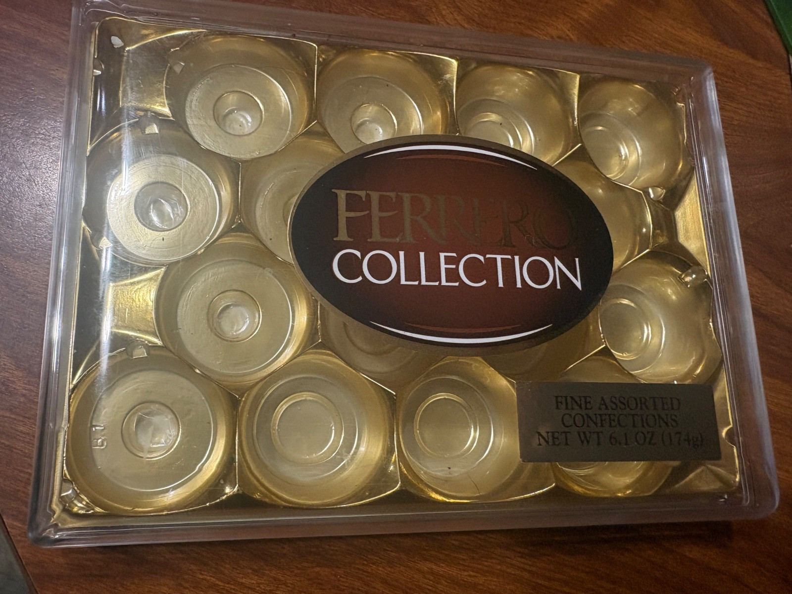empty Ferrero collection plastic container