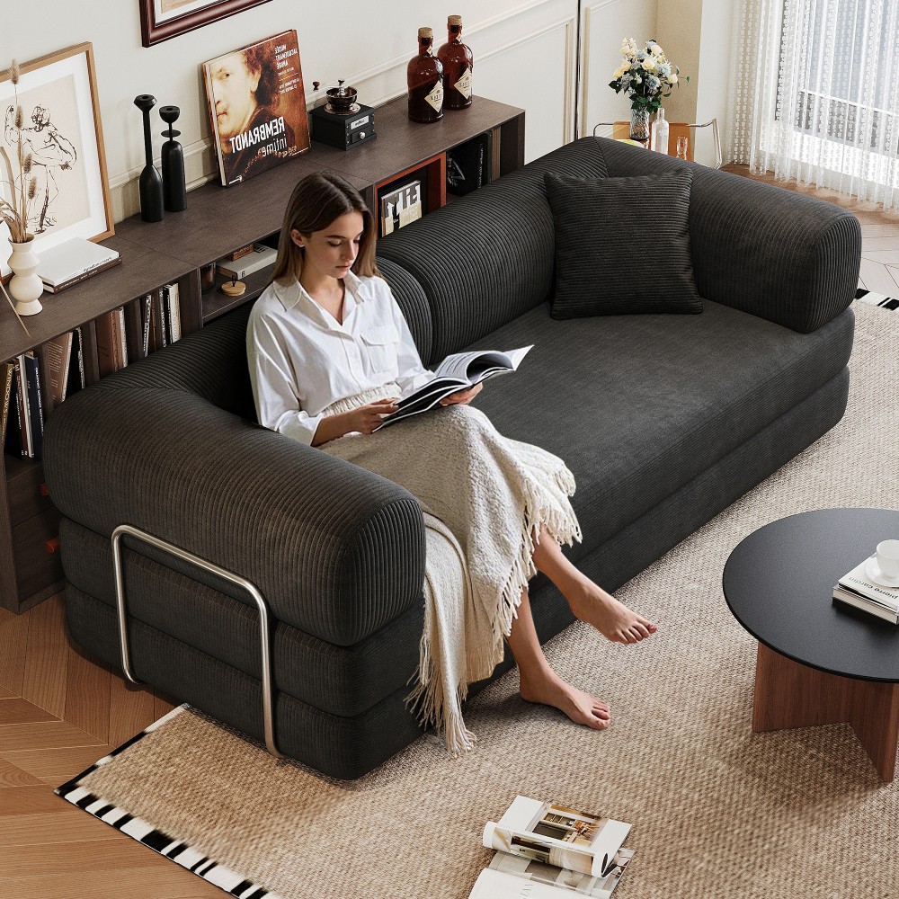 Compression Sofa, Convertible Floor Sofa Bed, Futon Couch Sleeper Bed, Black