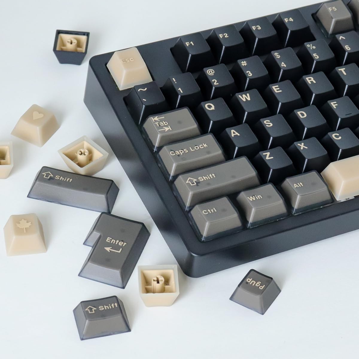 Black Translucent PBT Keycaps 163 Keys Double Shot Cherry Profile