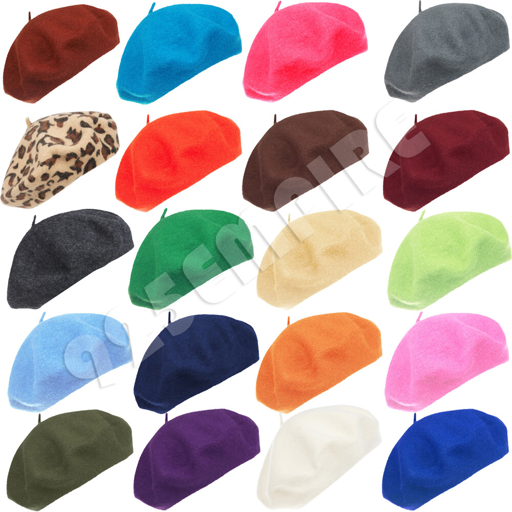 Women's French Beret Hat Solid Color Plain 100% Wool Classic Traditional Cap